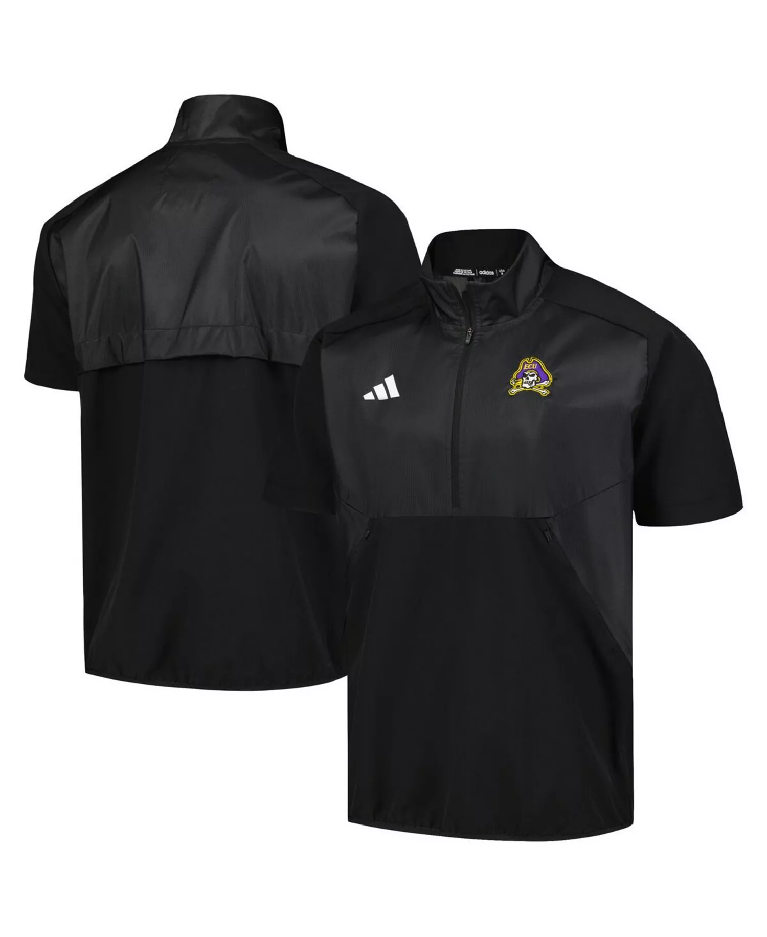 Men's Black ECU Pirates Sideline AEROREADY Raglan Short Sleeve Quarter-Zip Jacket - Black - S