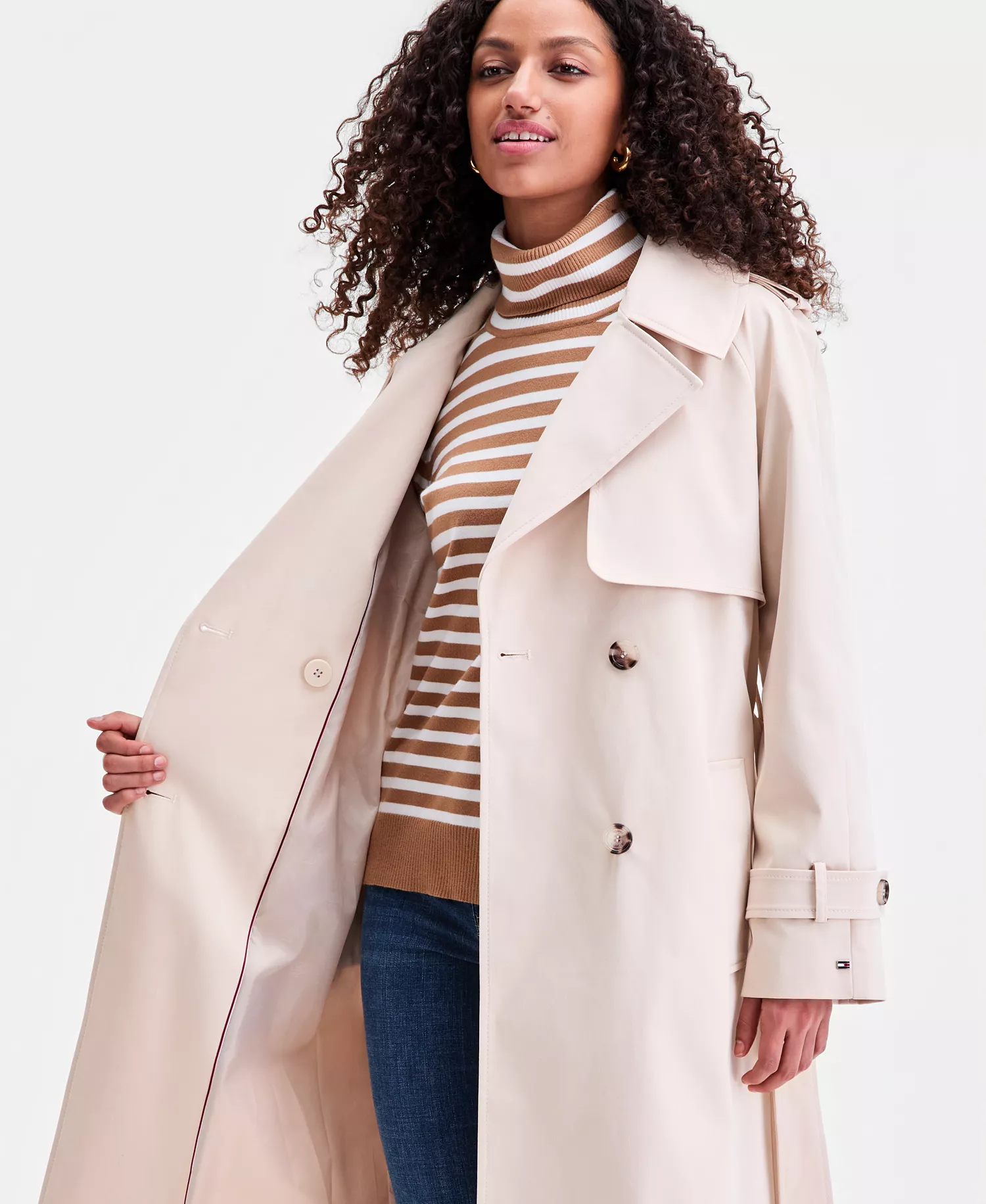 Petite Double-Breasted Belted Trench Coat - CALICO - P/L