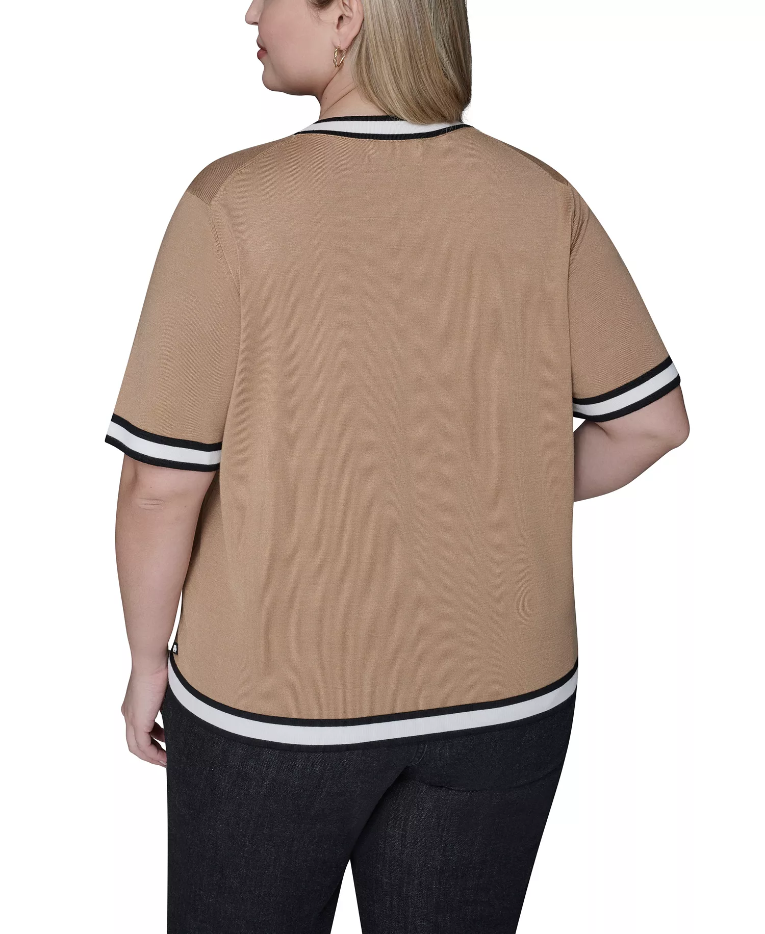 Women's Plus Size Crew Neck Short-Sleeve Sweater - Black - 0X