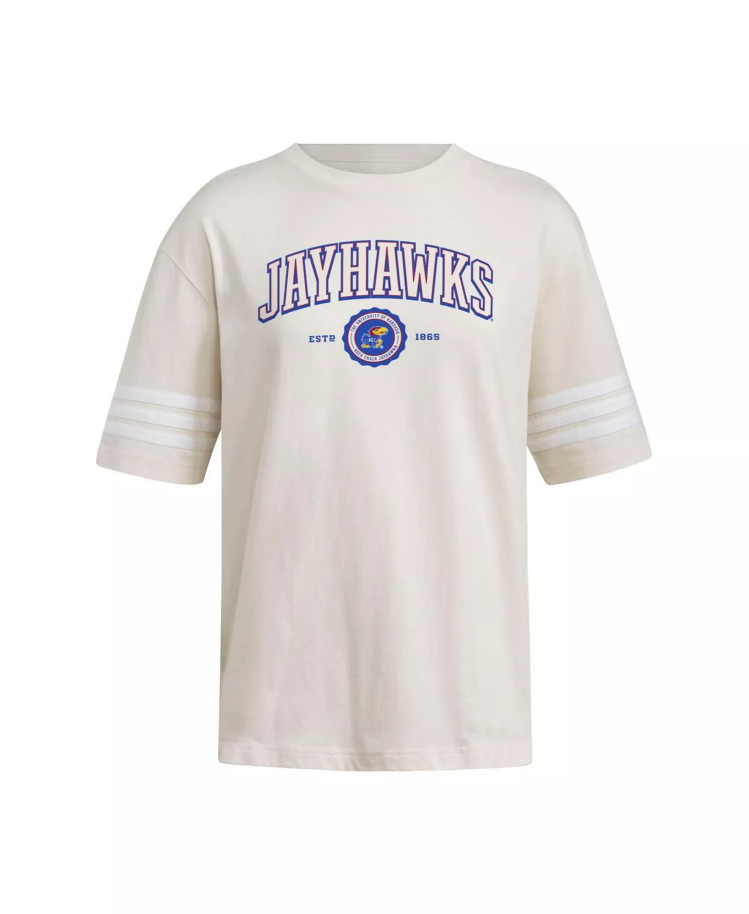 Women's Cream Kansas Jayhawks Fashion Three-Stripes Oversized T-Shirt - Cream - L