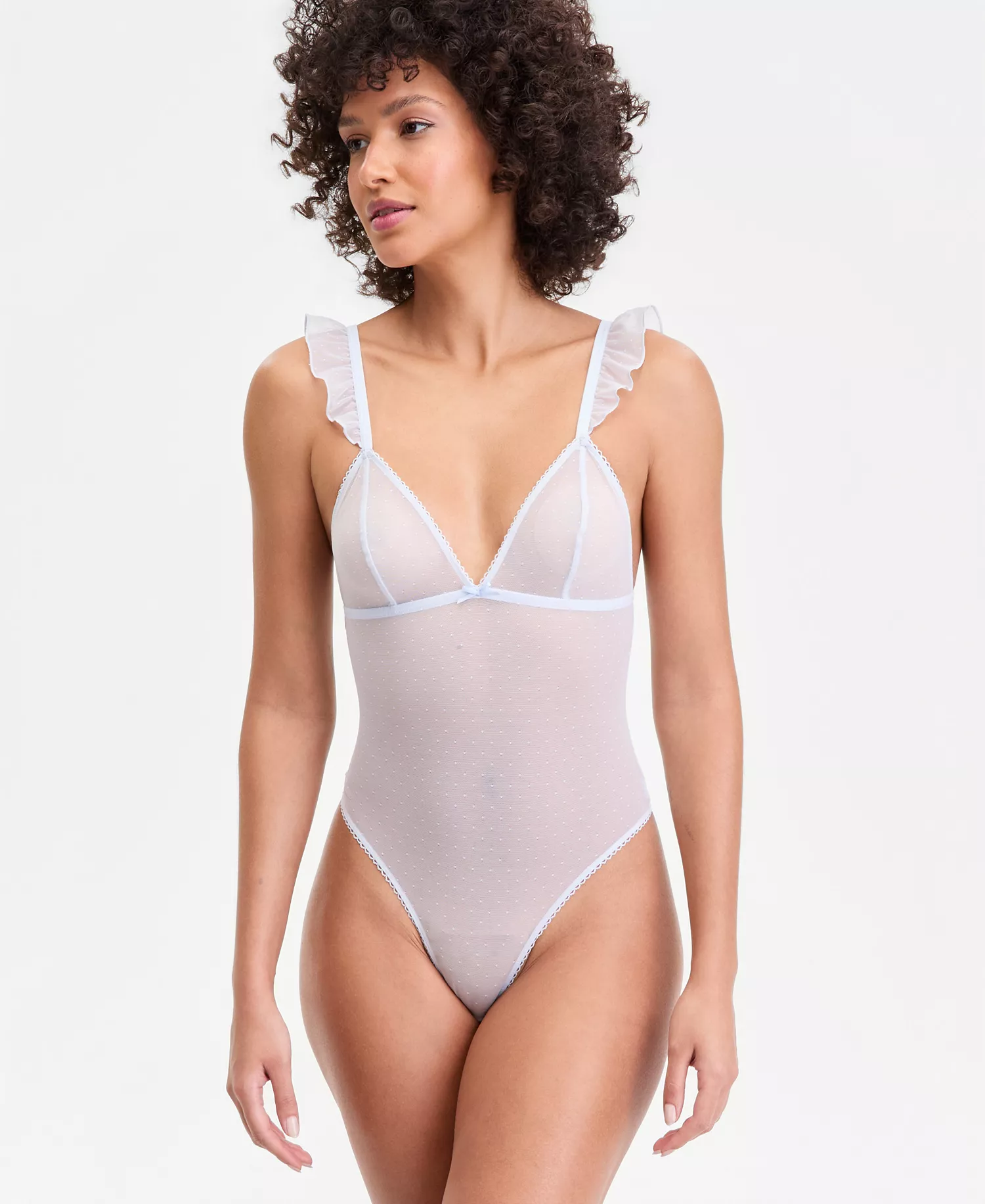 Women's Dot Mesh Flutter Bodysuit, Macy's Exclusive - Cielo - L