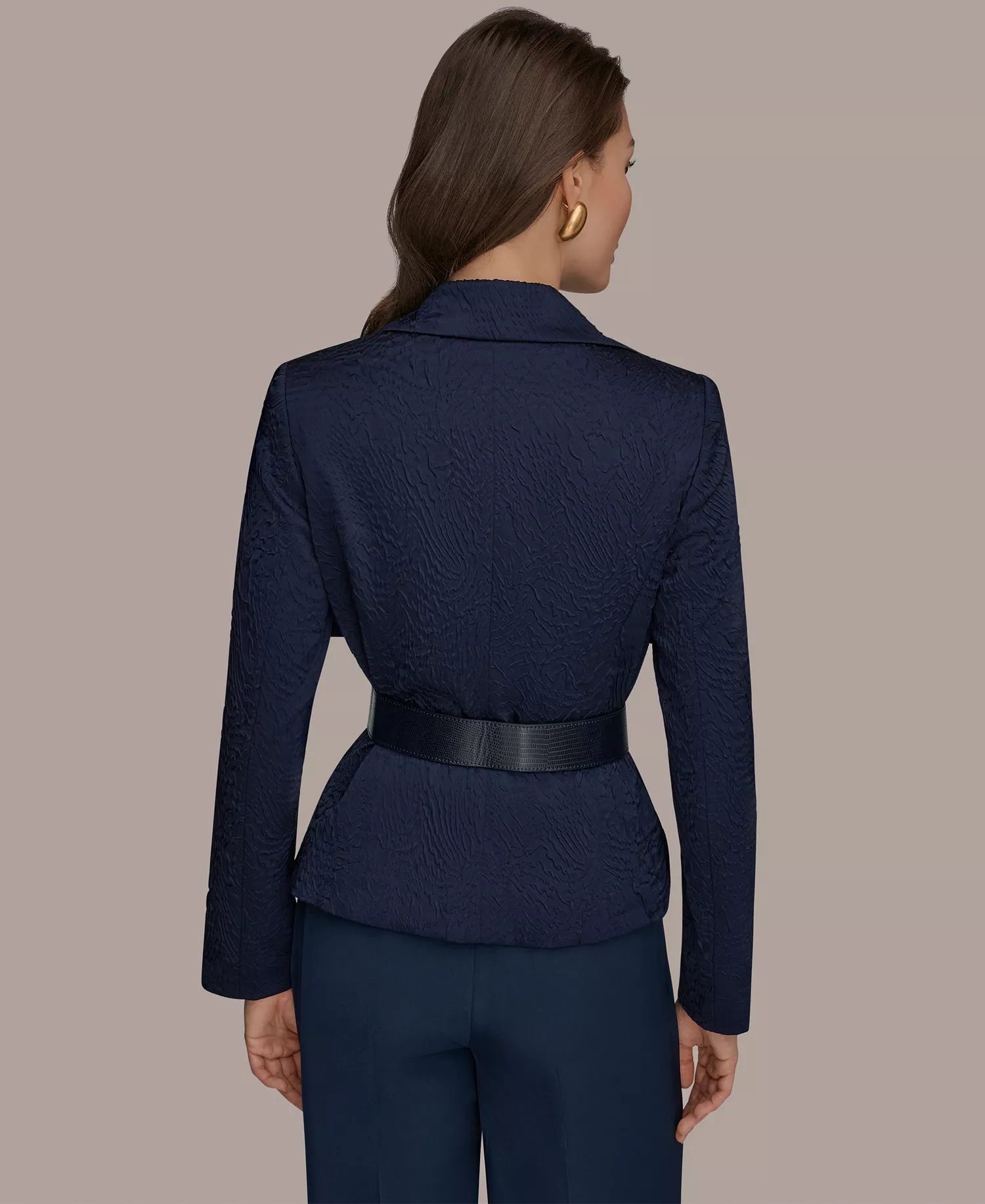 Women's Novelty Wide Lapel Belted Blazer - Nightfall - 0