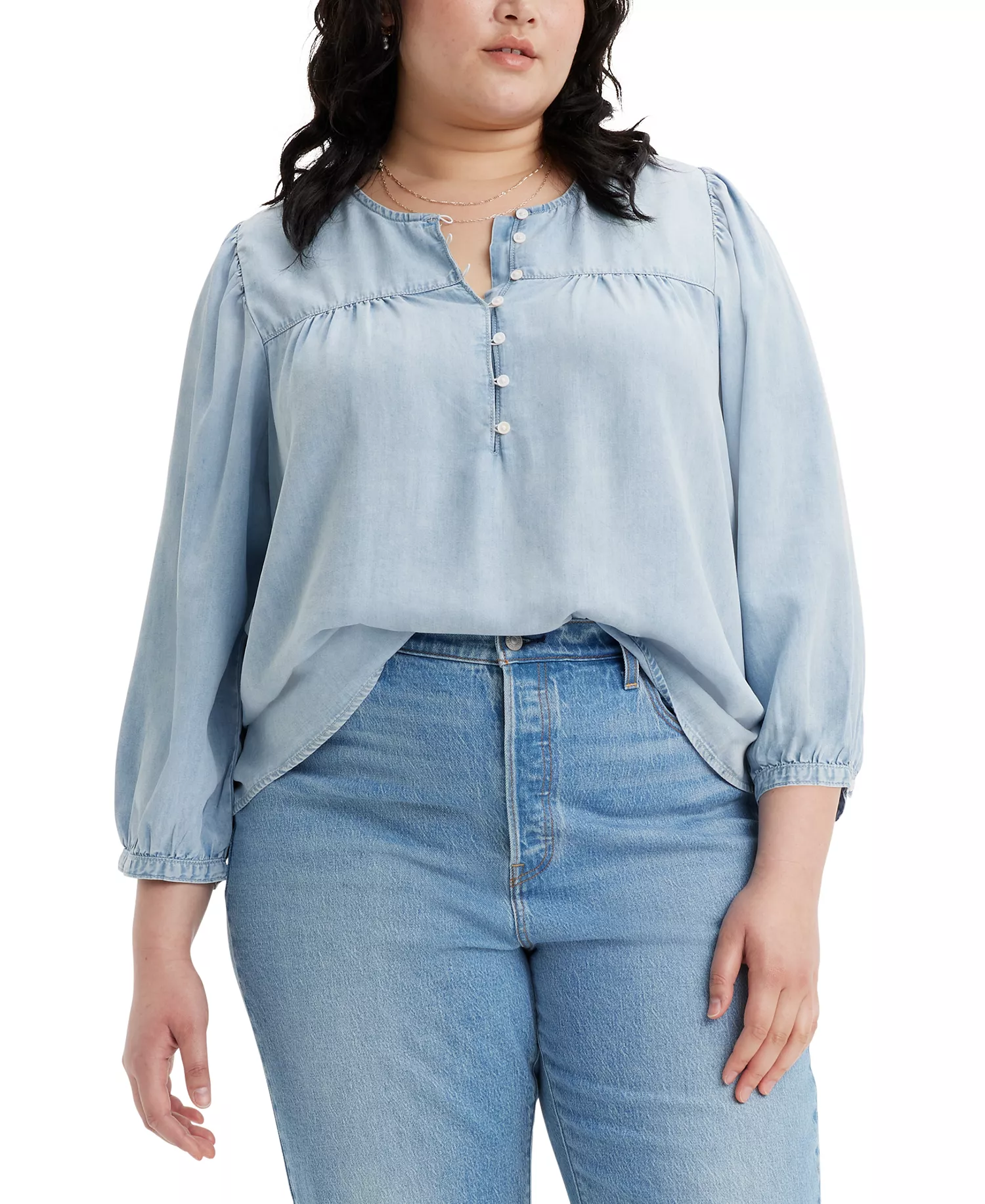 Plus Size Halsey 3/4-Sleeve Button-Front Blouse - Tech Tricks No Damage - 1X