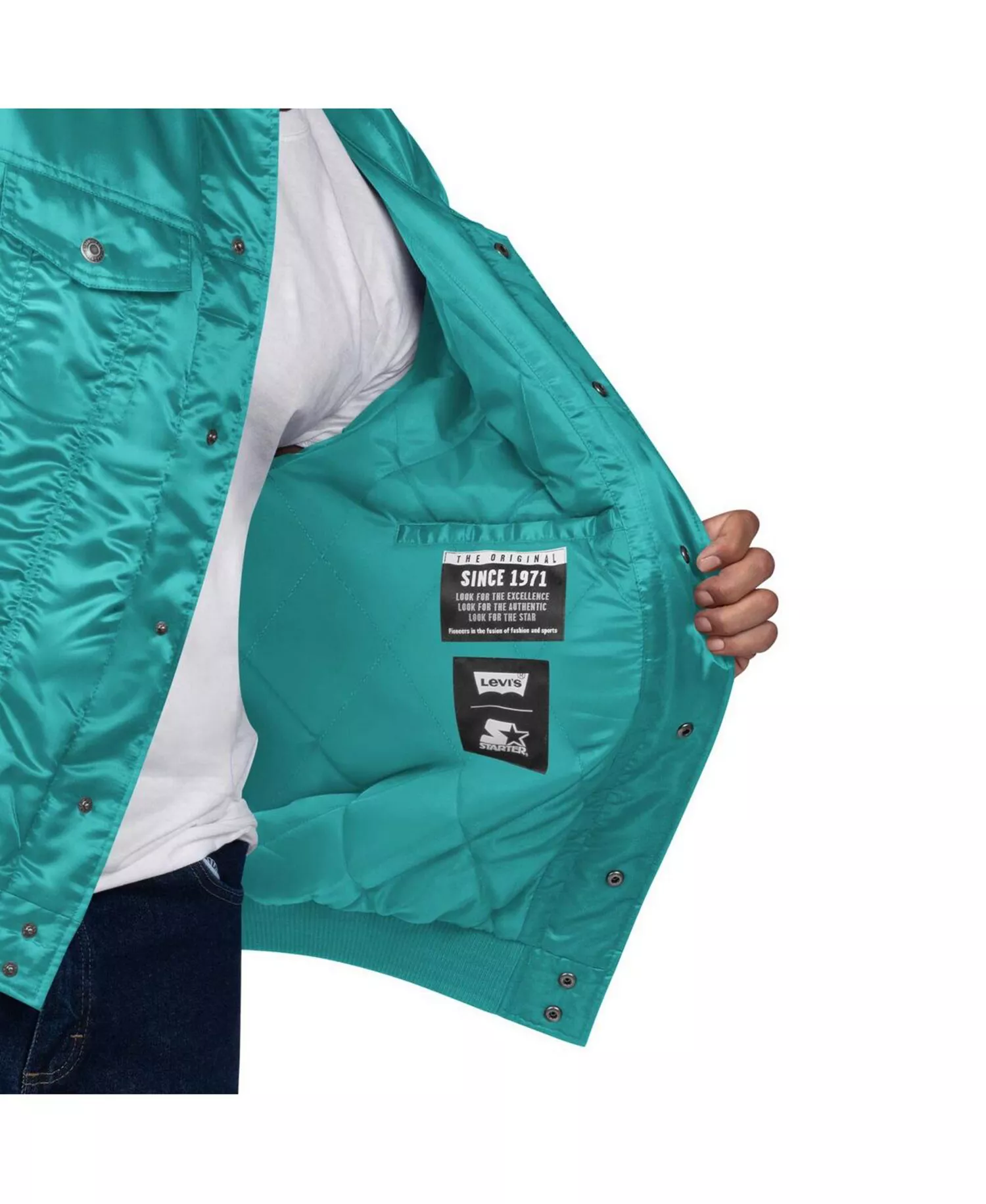 Levi’s x Starter Men's Aqua Miami Dolphins Silver Tab Trucker Full-Snap Jacket - Aqua - 3X