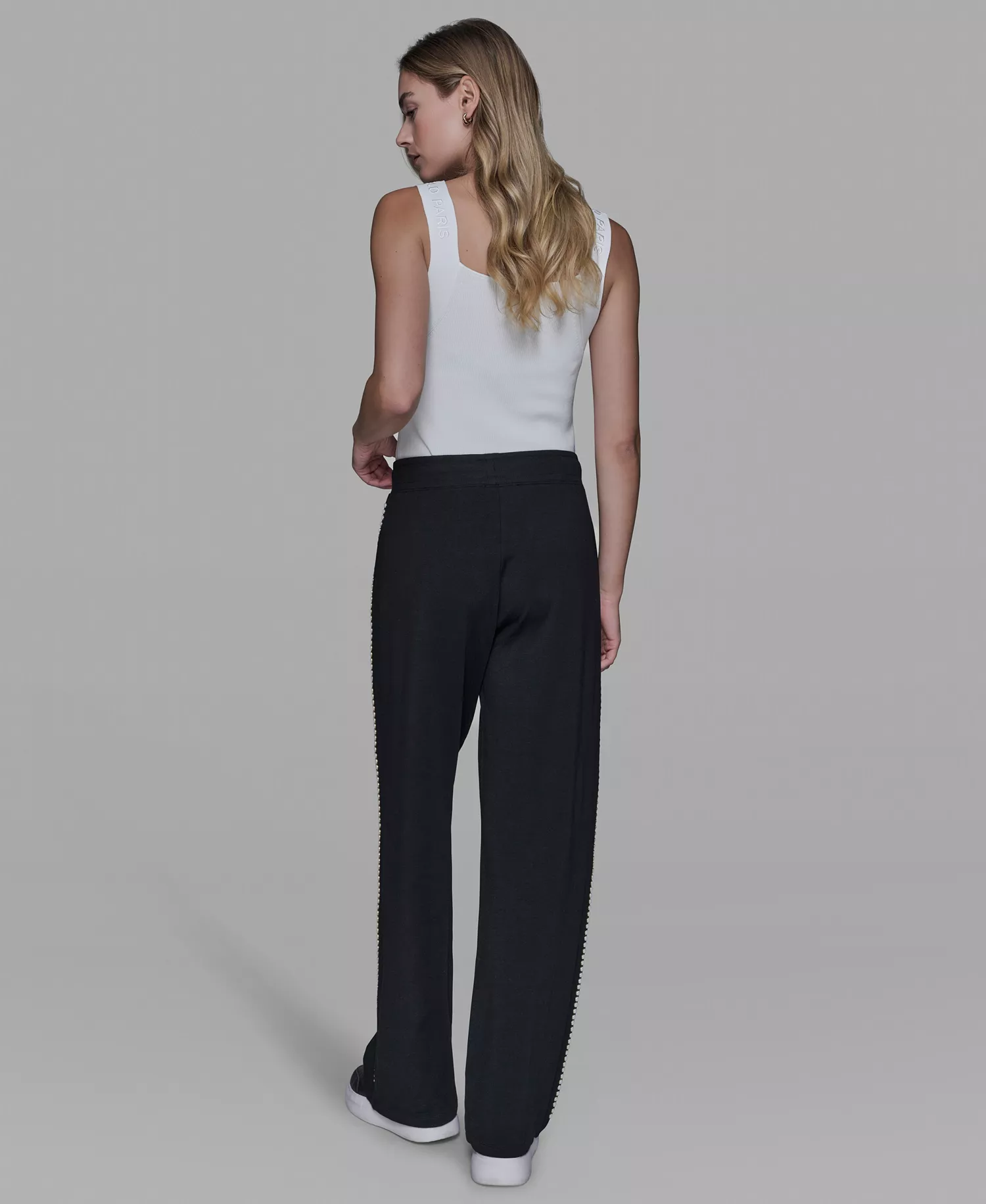Women's Pearl Trim Mid Rise Track Pants - Black - L