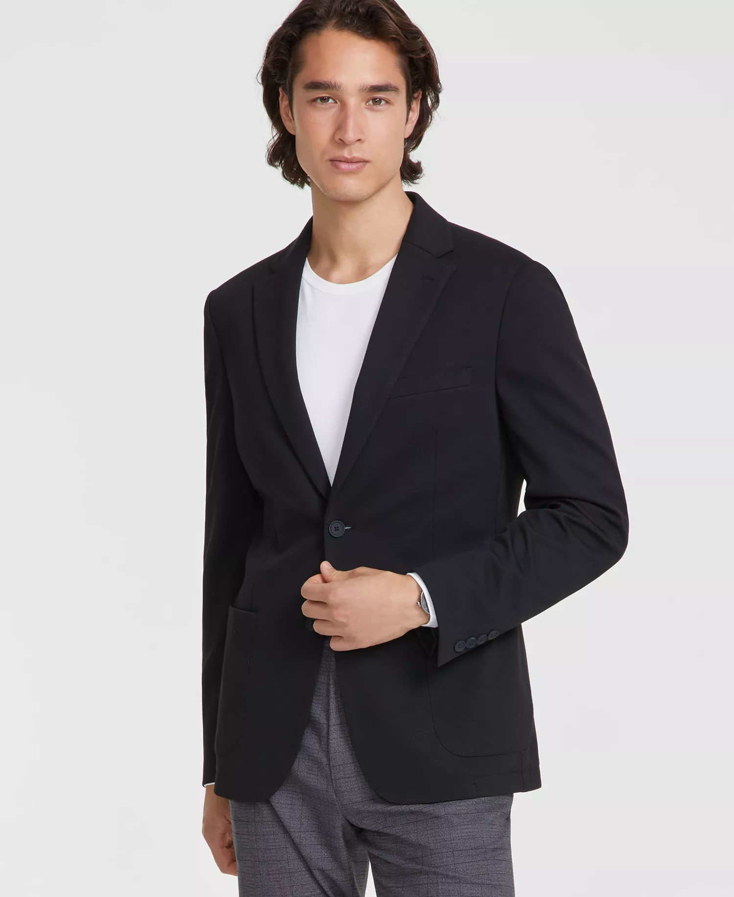 Men's Slim-Fit Solid Knit Sport Coat - Black - 34R