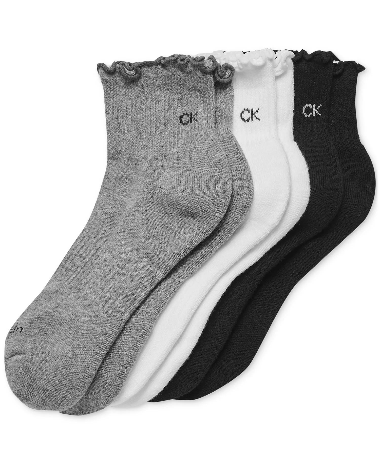 Women's 3-Pk. Ruffled Quarter Performance Socks - Grey Assorted - ONE SIZE