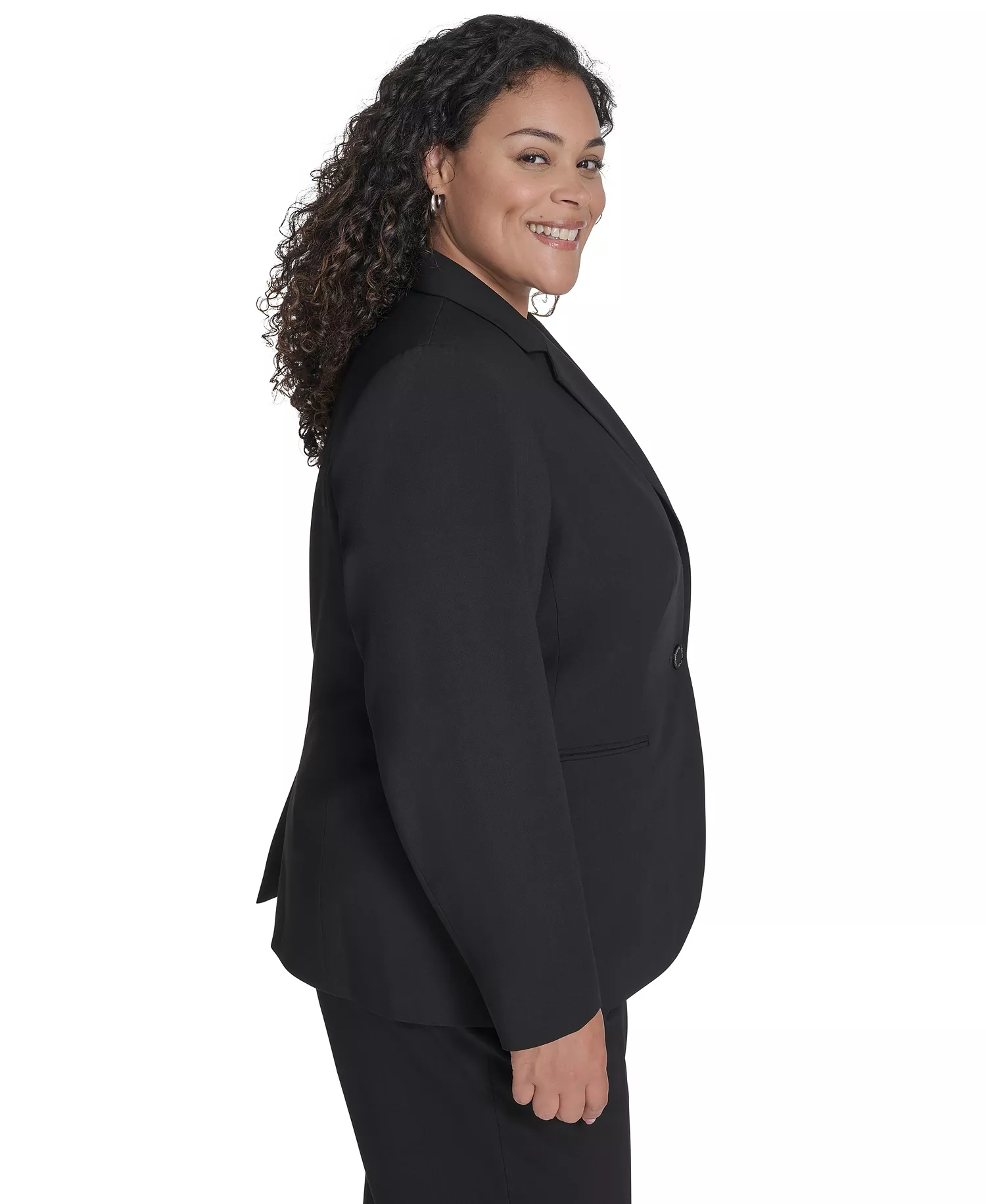 Plus Size One-Button Blazer  - Black - 14W