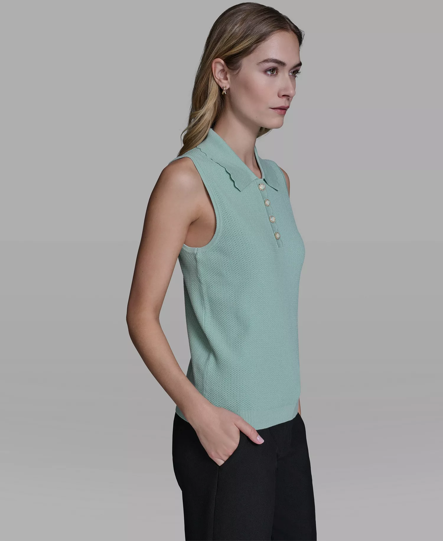 Women's Collared Sleeveless Sweater - Fresh Mint - L