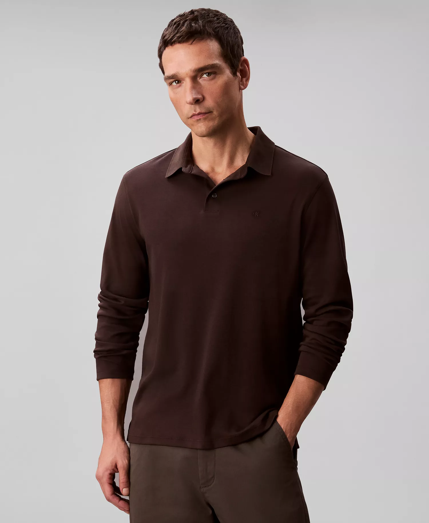 Supima Cotton Long Sleeve Polo Shirt - Chocolate Torte - 2XL