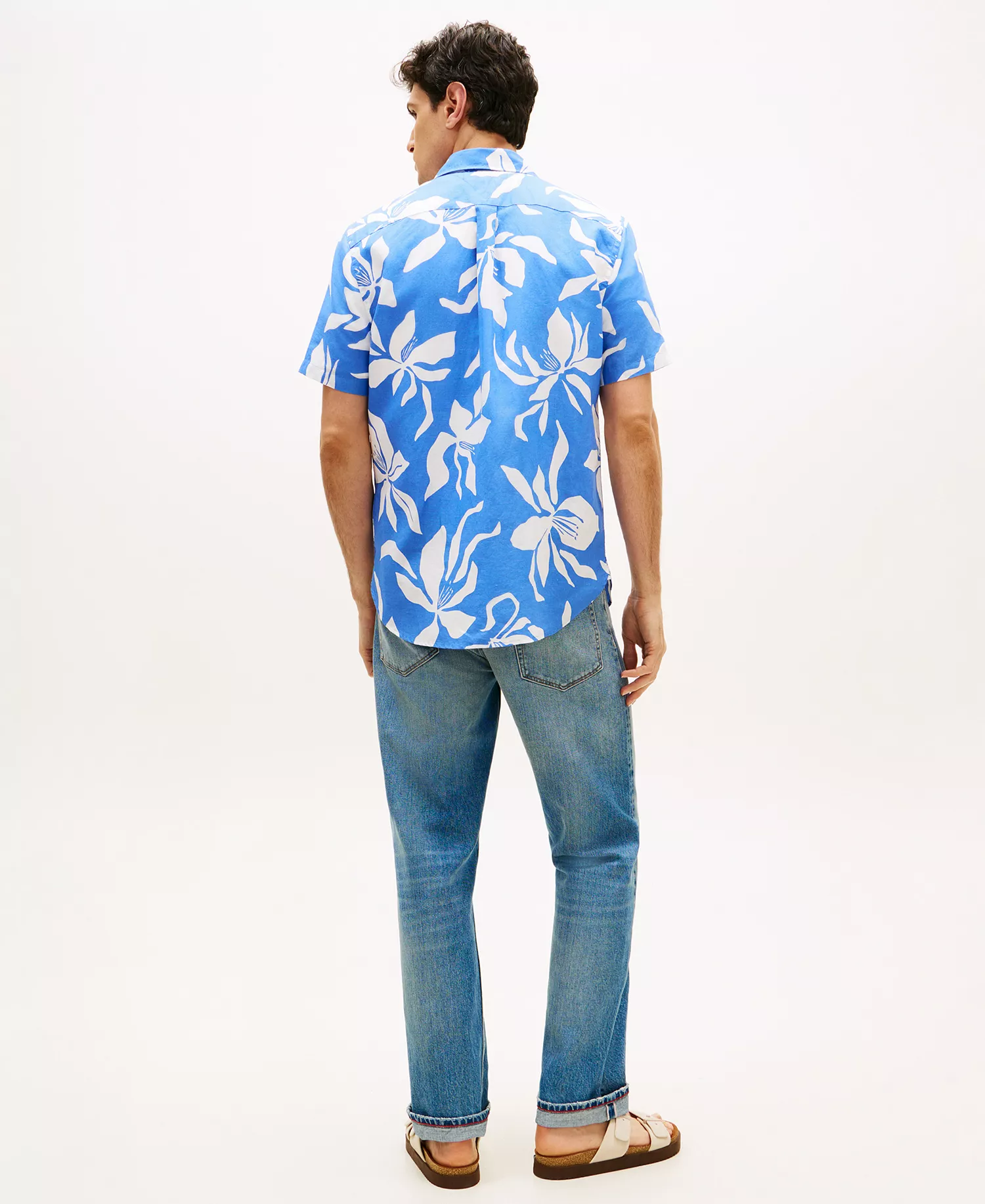 Men's Linen Flower Print Button-Down Shirt - Blue Spell / Allover - L