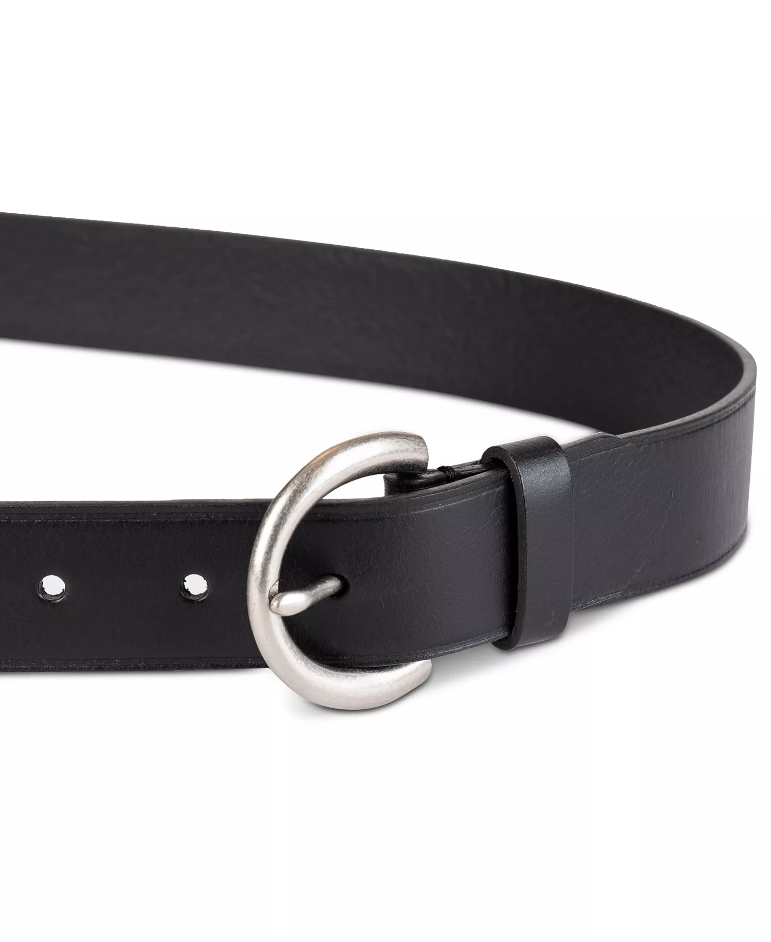 Women's Heat Creased Casual Leather Pant Belt - Black - L