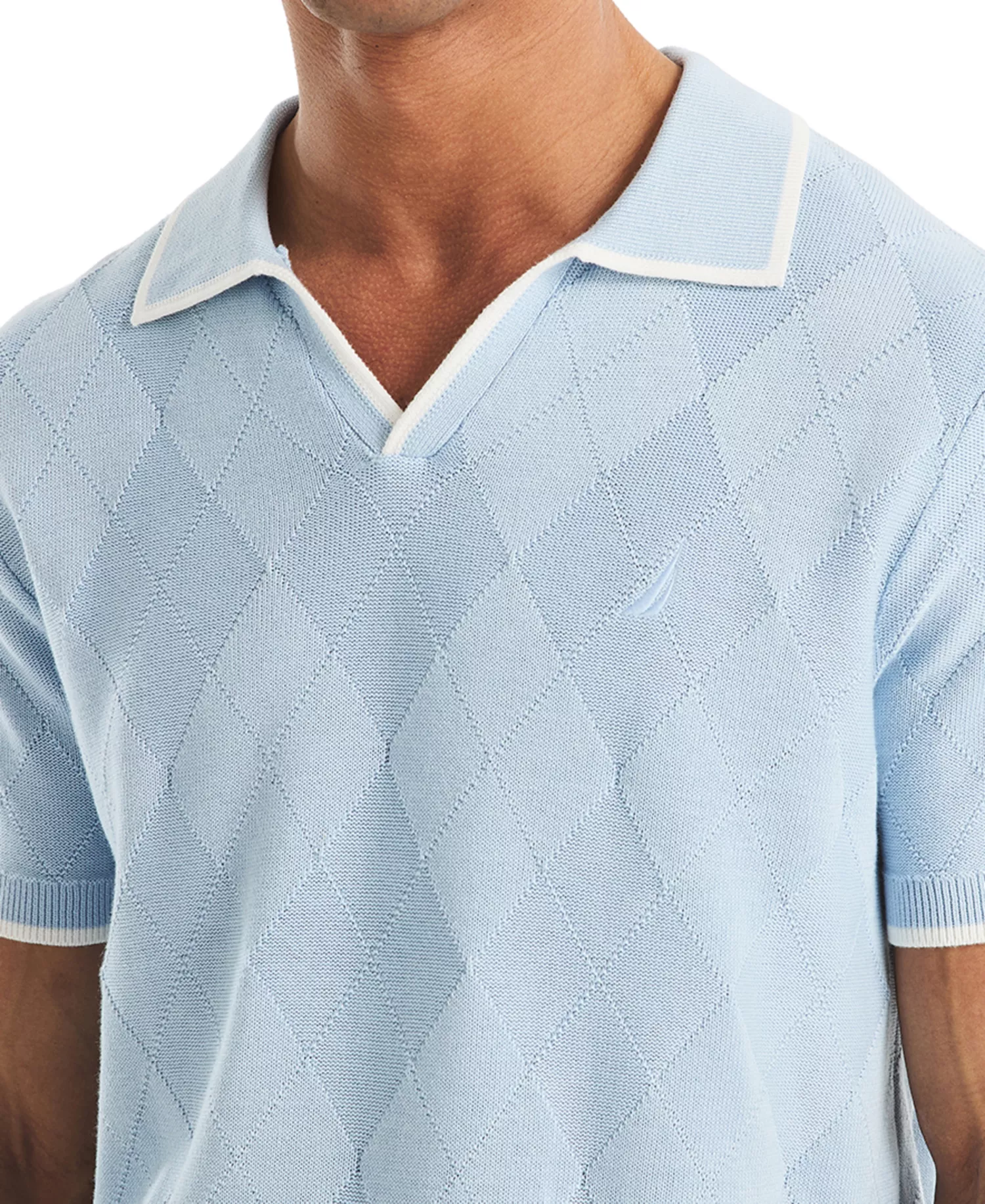 Men's Short Sleeve Textured Argyle Polo Sweater - Crystal Bay Blue - 2XL
