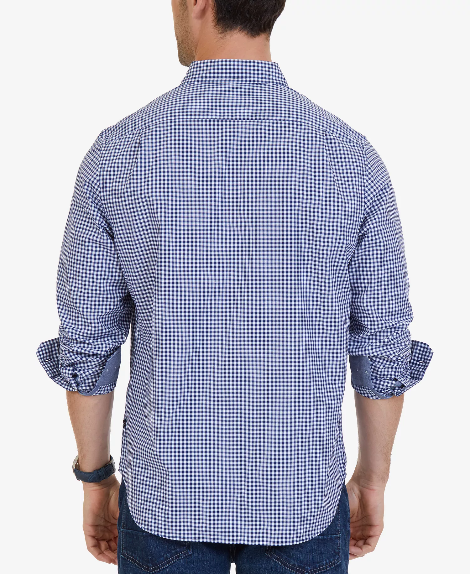 Men's Classic-Fit Long-Sleeve Gingham Check Poplin Shirt - Navy - S