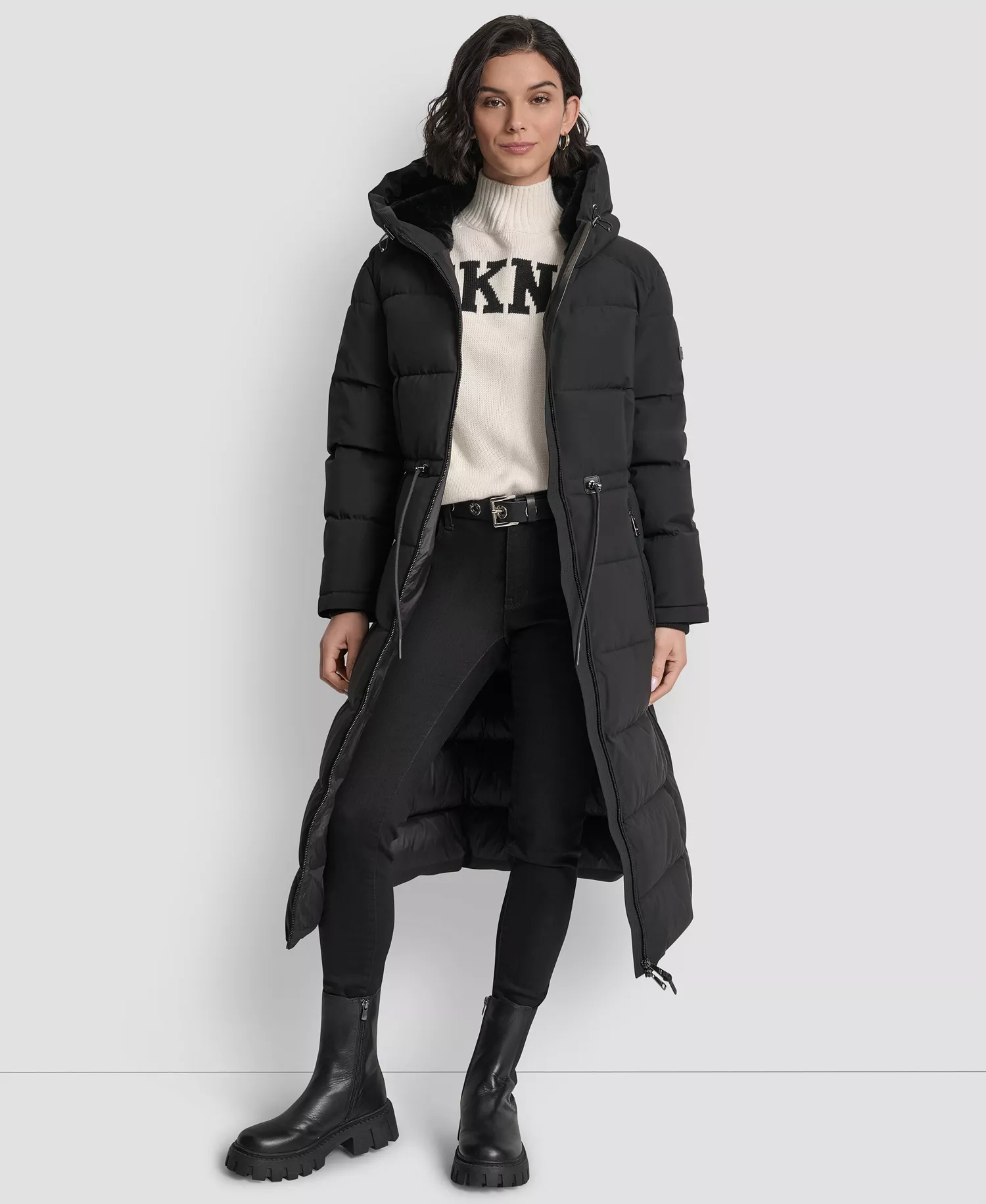 Women's Hooded Anorak Maxi Puffer Coat - Black - L