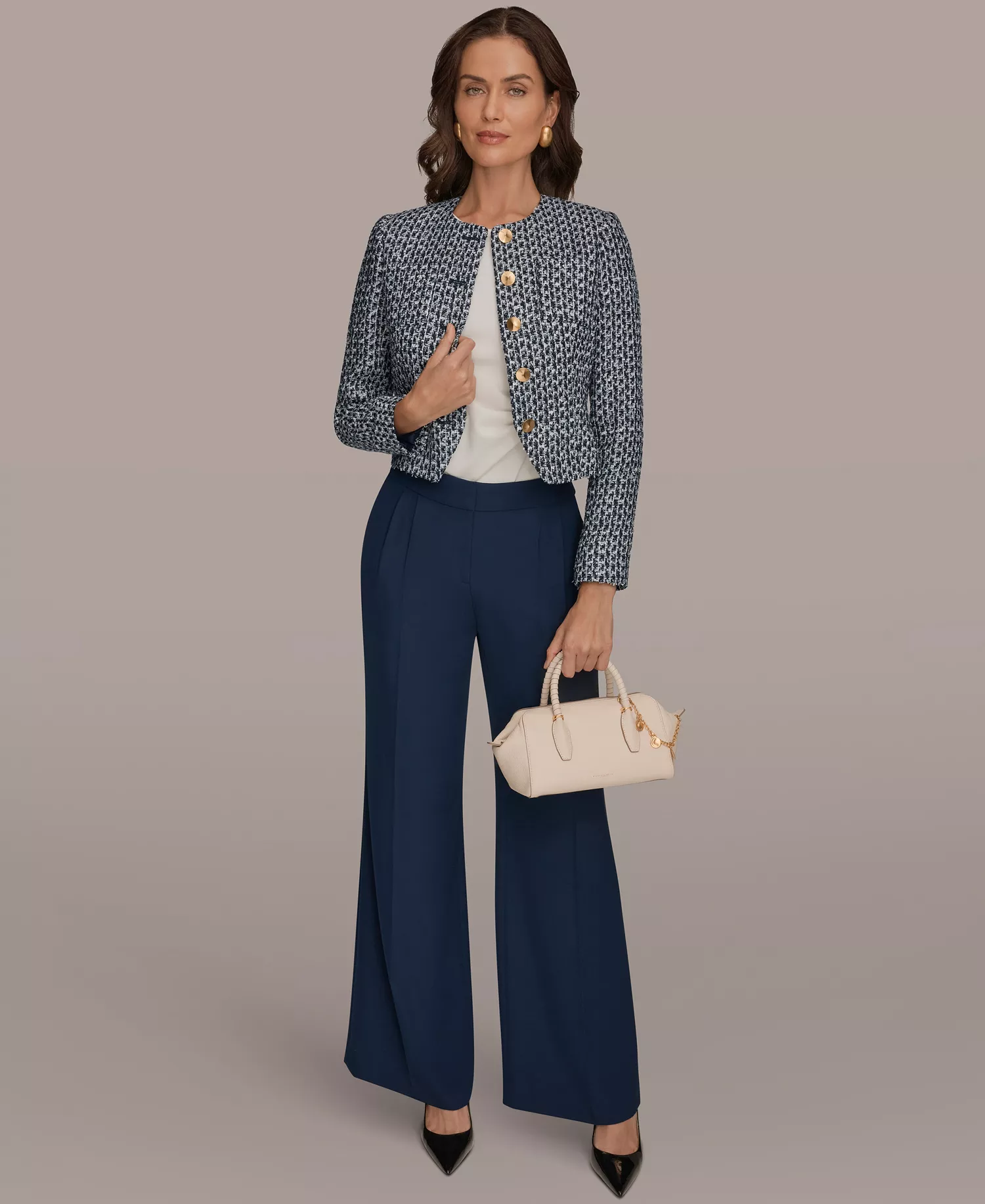 Petite Crewneck 5-Button Cropped Jacket - Nightfall Multi - 0P