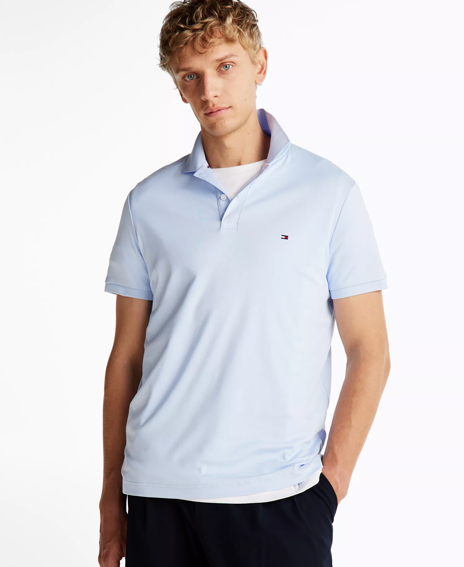 Men's Regular-Fit Ultra Soft Liquid Cotton Polo Shirts - Breezy Blue - L