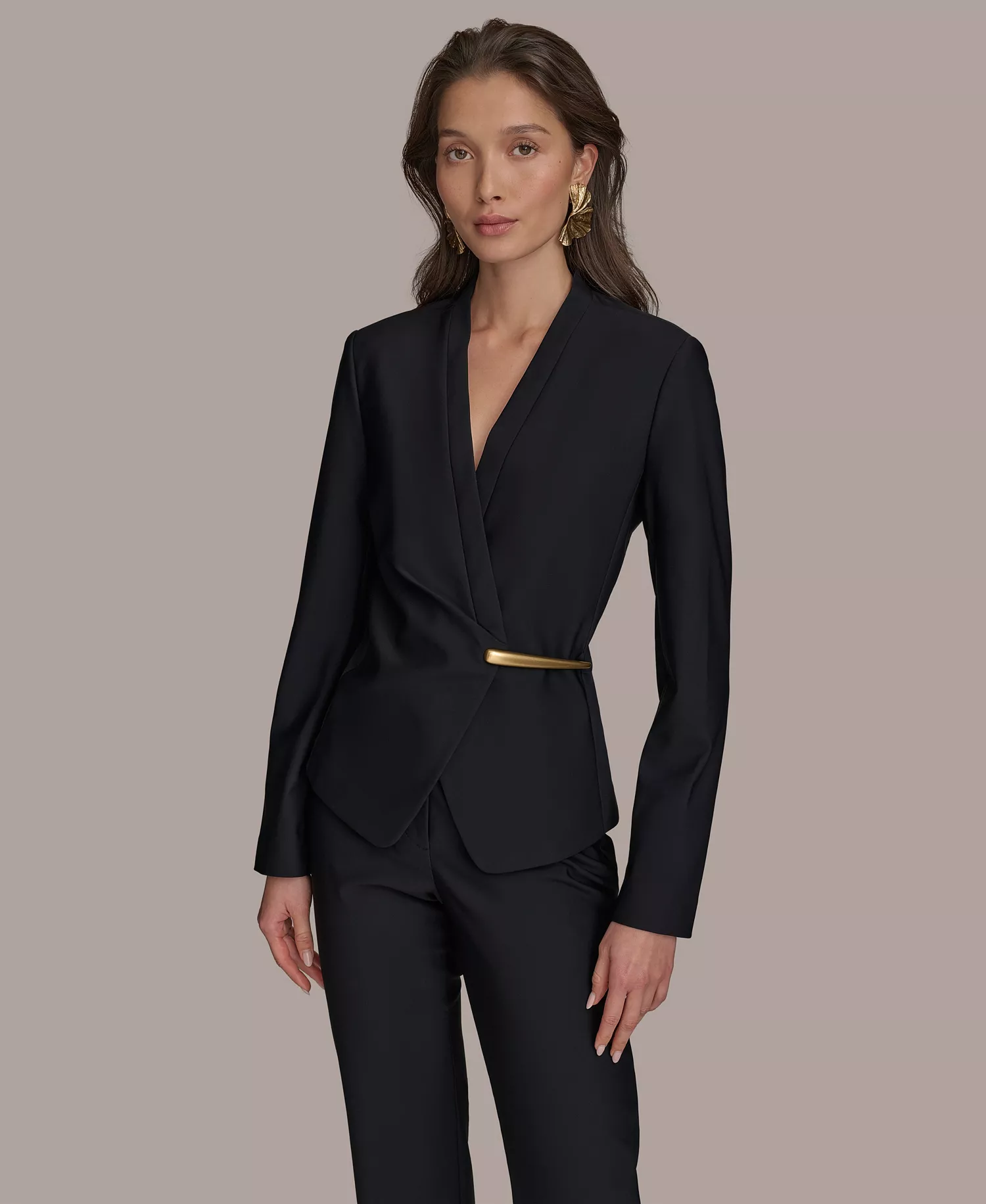 Women's Collarless Wrap Jacket - Black - 10