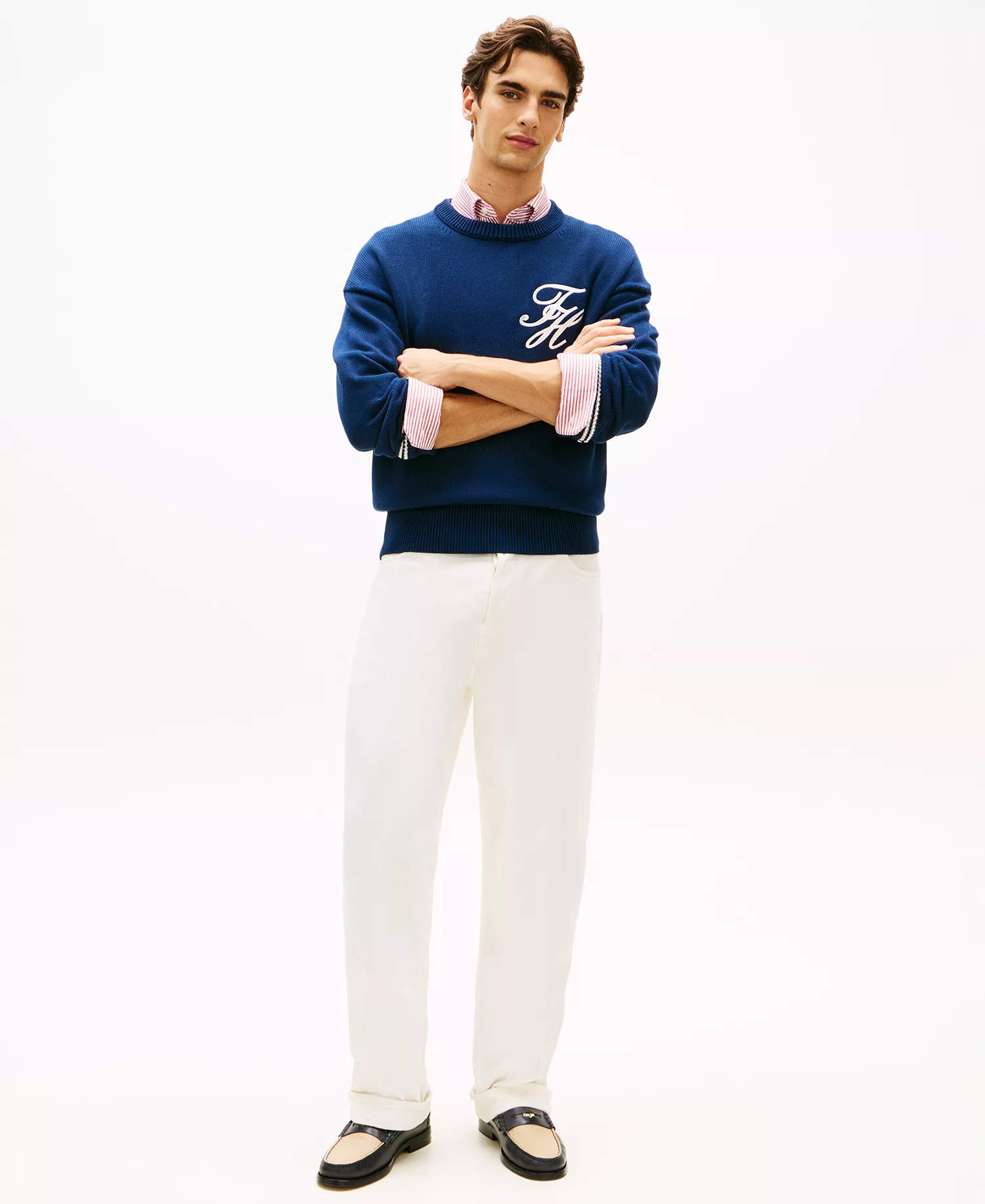 Men's Chunky Cotton Crewneck Sweater - Carbon Navy - L