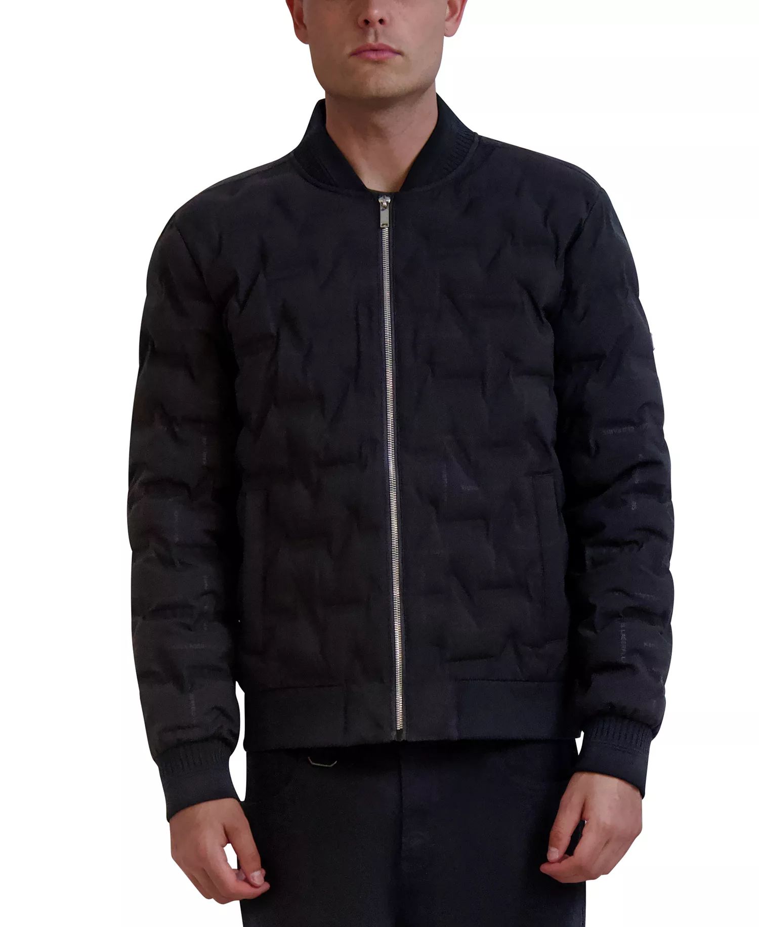 Men's Heat-Sealed Quilted Bomber Jacket - Black - 2XL