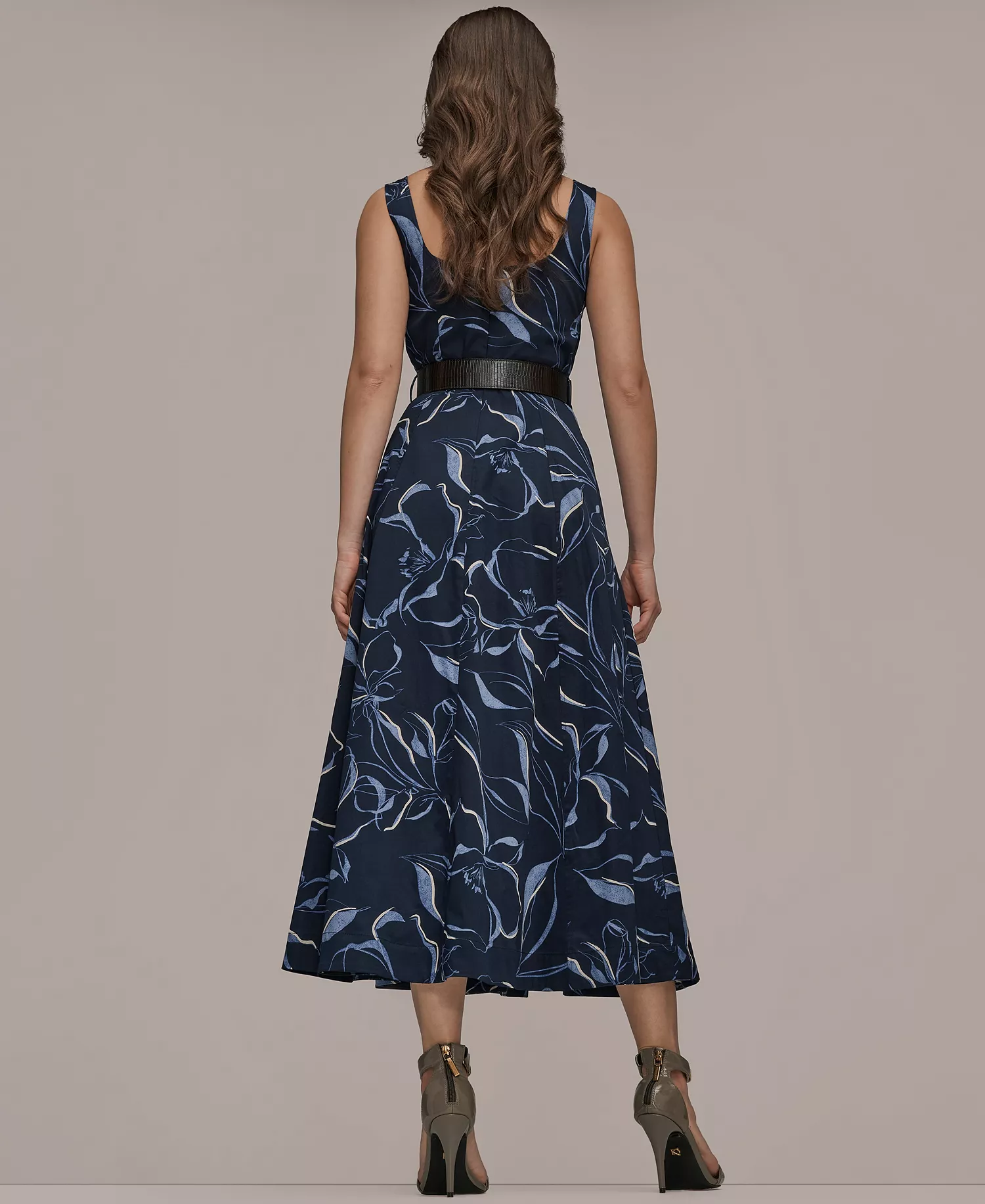 Women's Square Neck Belted A-Line Dress - Nightfall - 10