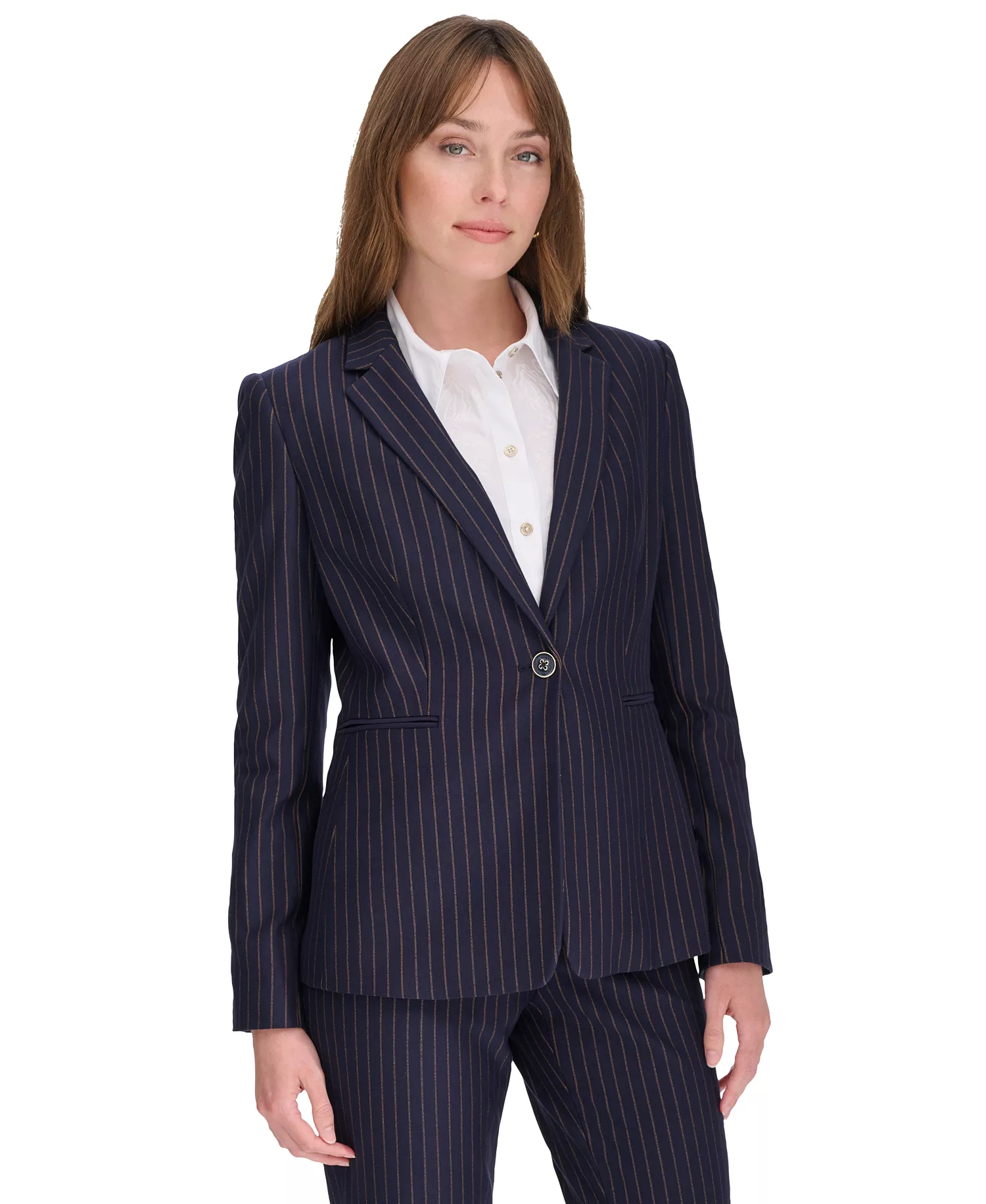 Women's Pinstriped Blazer & Pants  - Mdngt/taba - 0