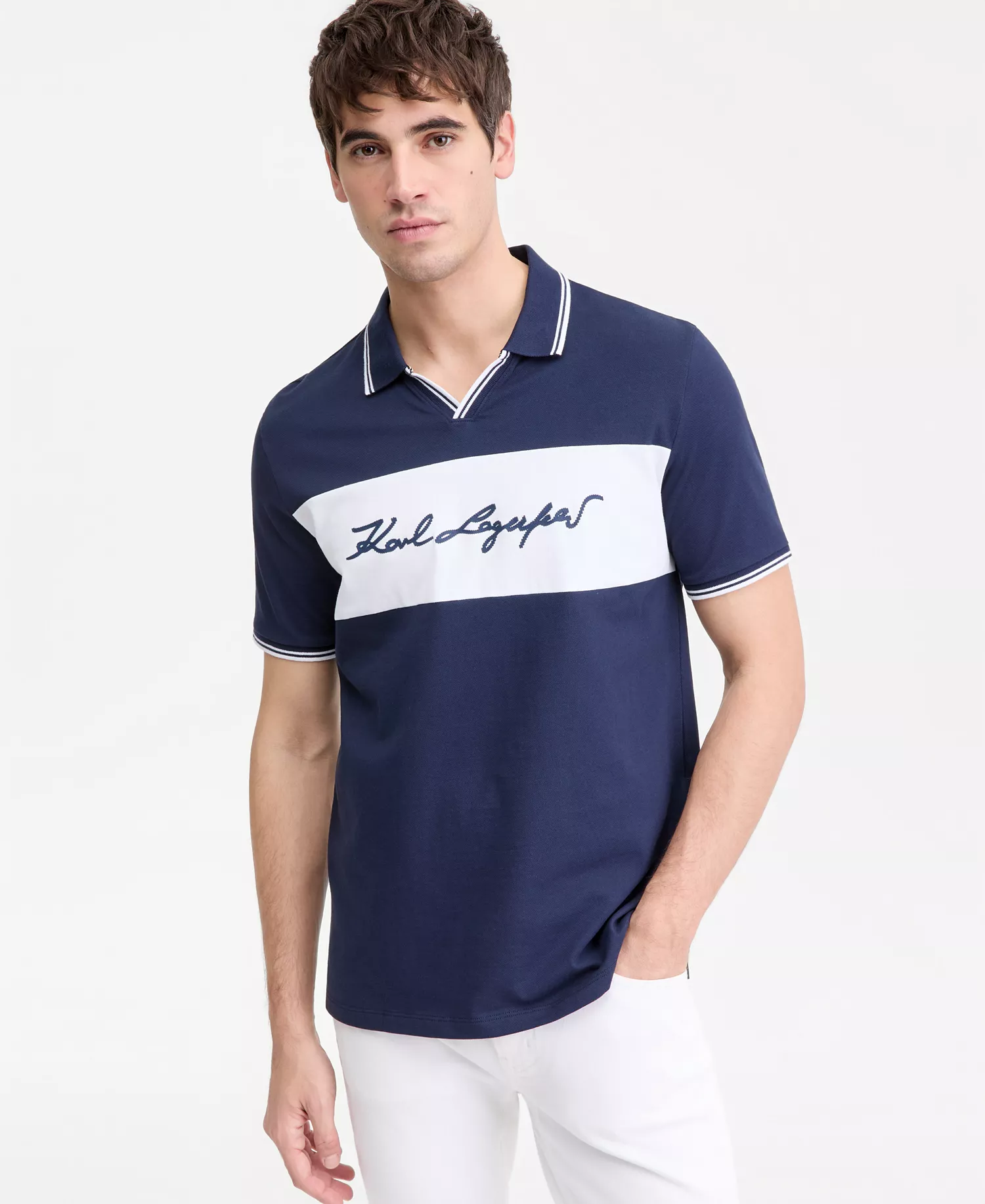 Men's Johnny Collar Logo Polo Shirt - Navy - 2XL