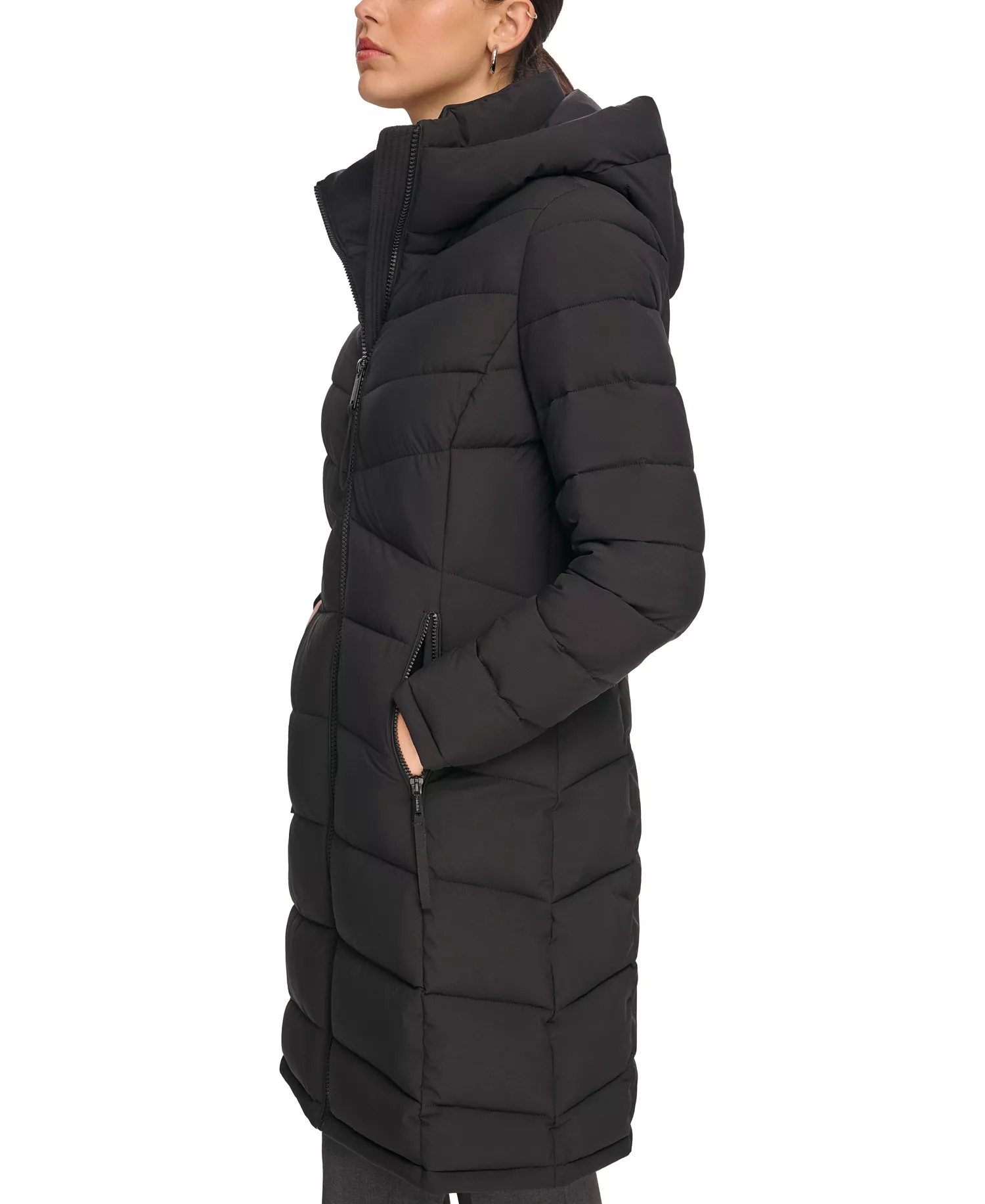 Women's Hooded Stretch Puffer Coat, Created for Macy's - Black - XS