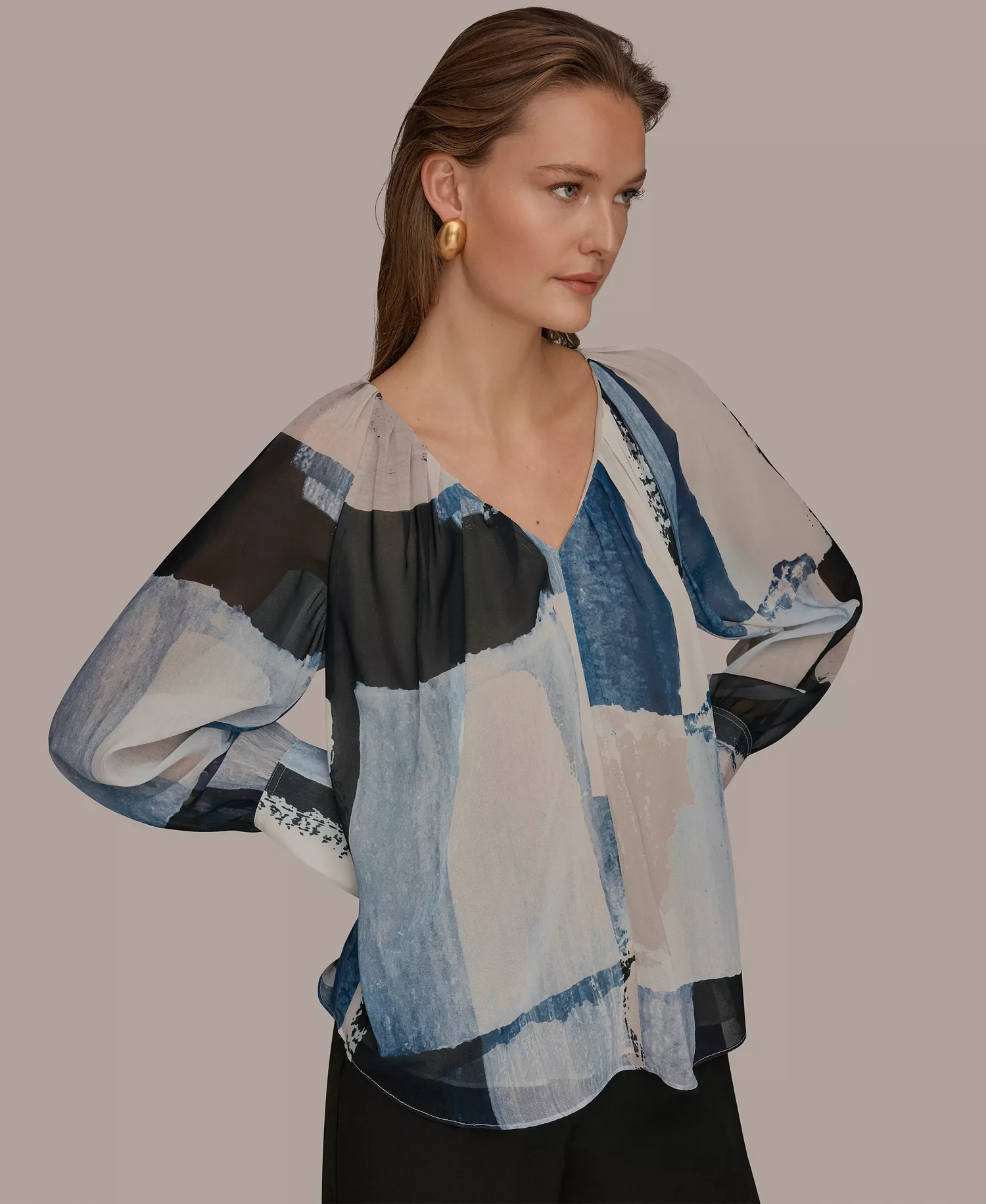 Women's Printed Long-Sleeve Top - Indigo/cream - L