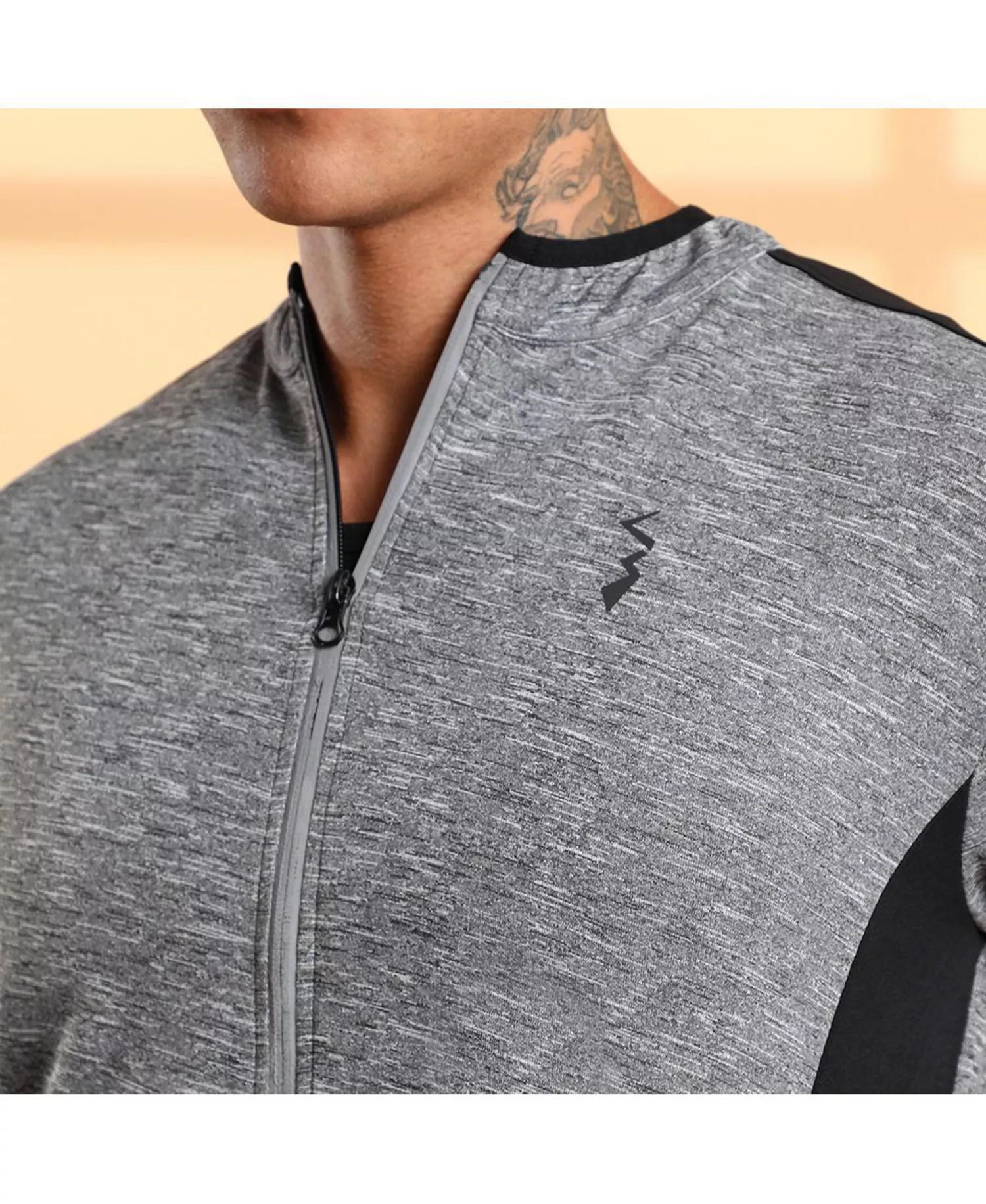 Men's Grey Heathered Activewear Jacket With Contrast Detail - Grey - L
