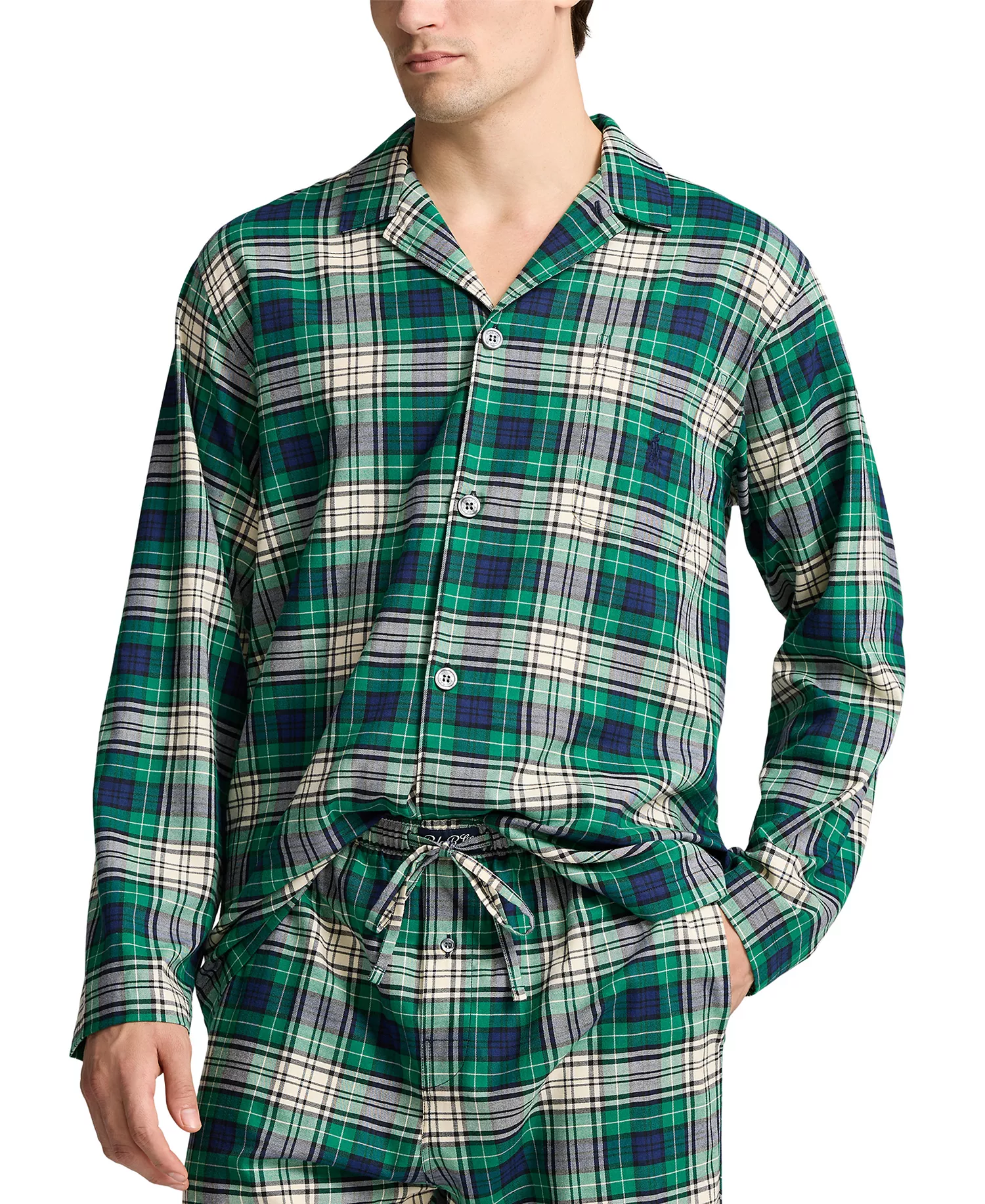 Men's Flannel Pajama Shirt - White/Green - L
