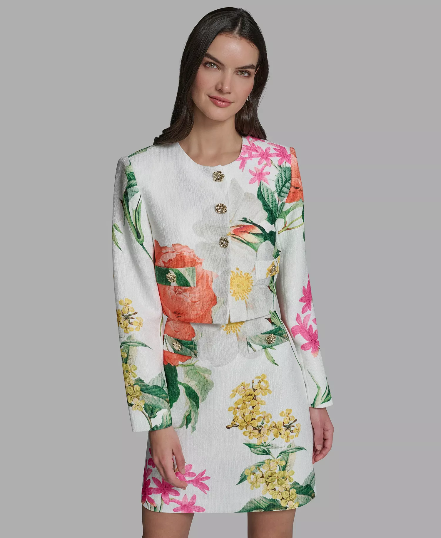 Women's Spring Tweed Bolero Jacket  - Soft White/Camelia Multi - 0