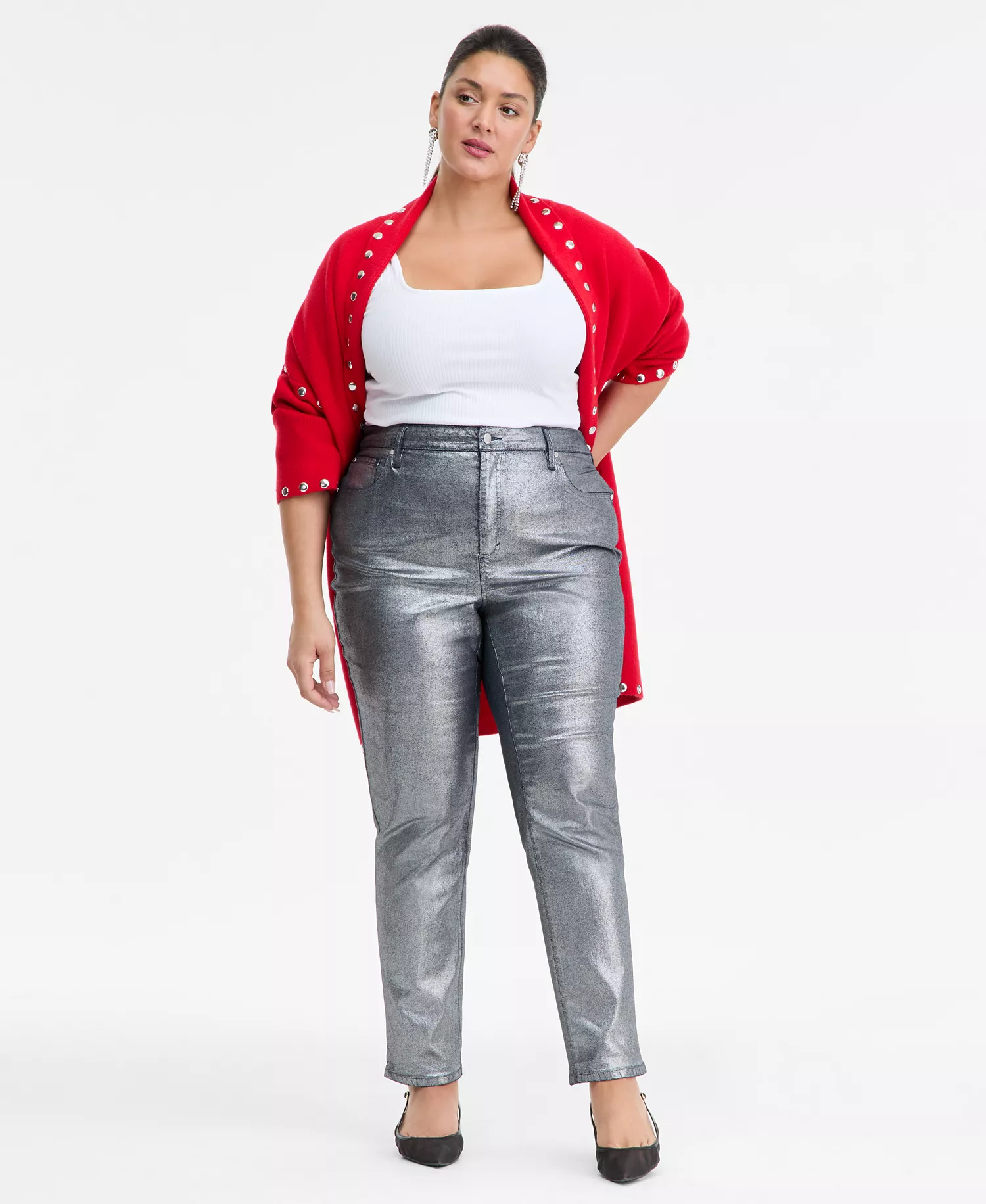Plus Size Metallic Straight-Leg Jeans, Created for Macy's - Silver - 28W