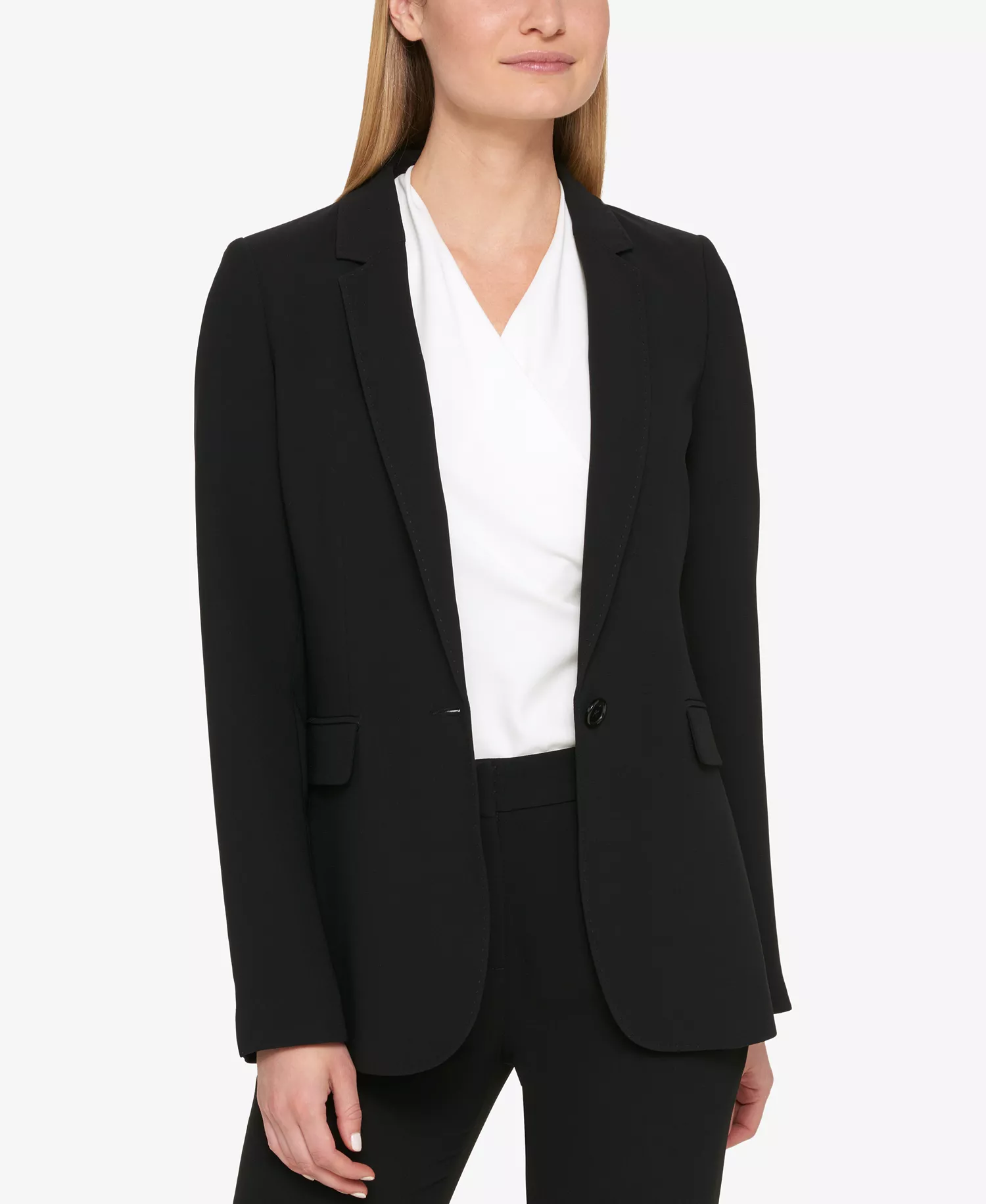 Petites Pick-Stitch Single-Button Blazer, Created for Macy's - Black - 10P