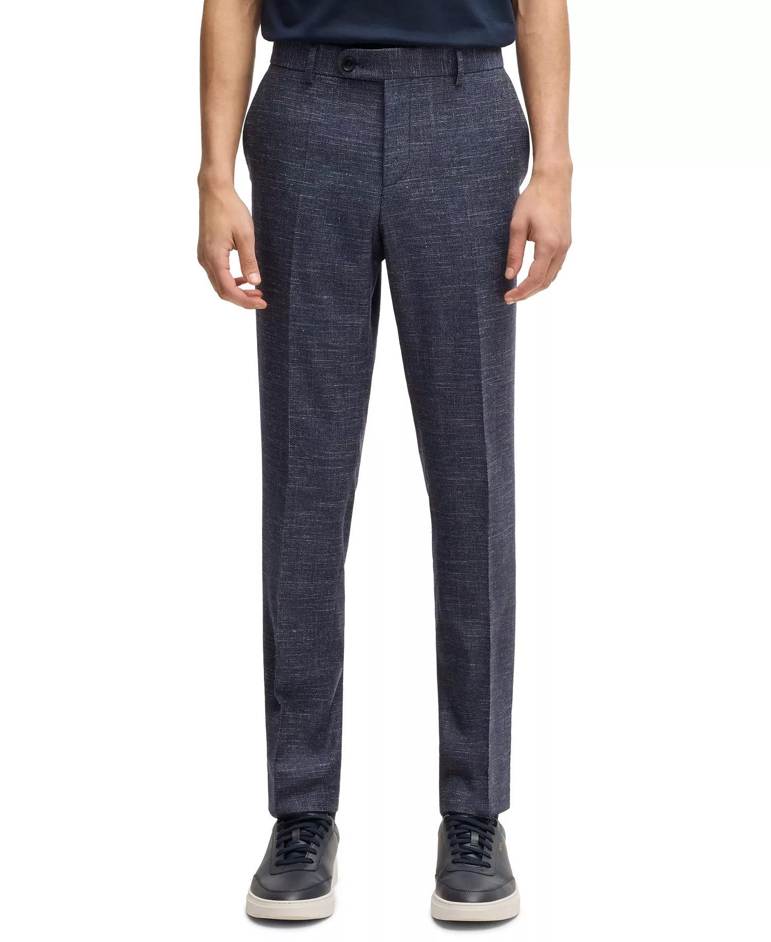 Men's Patterned Wool Blend Slim-Fit Trousers - Dark Blue - 42R