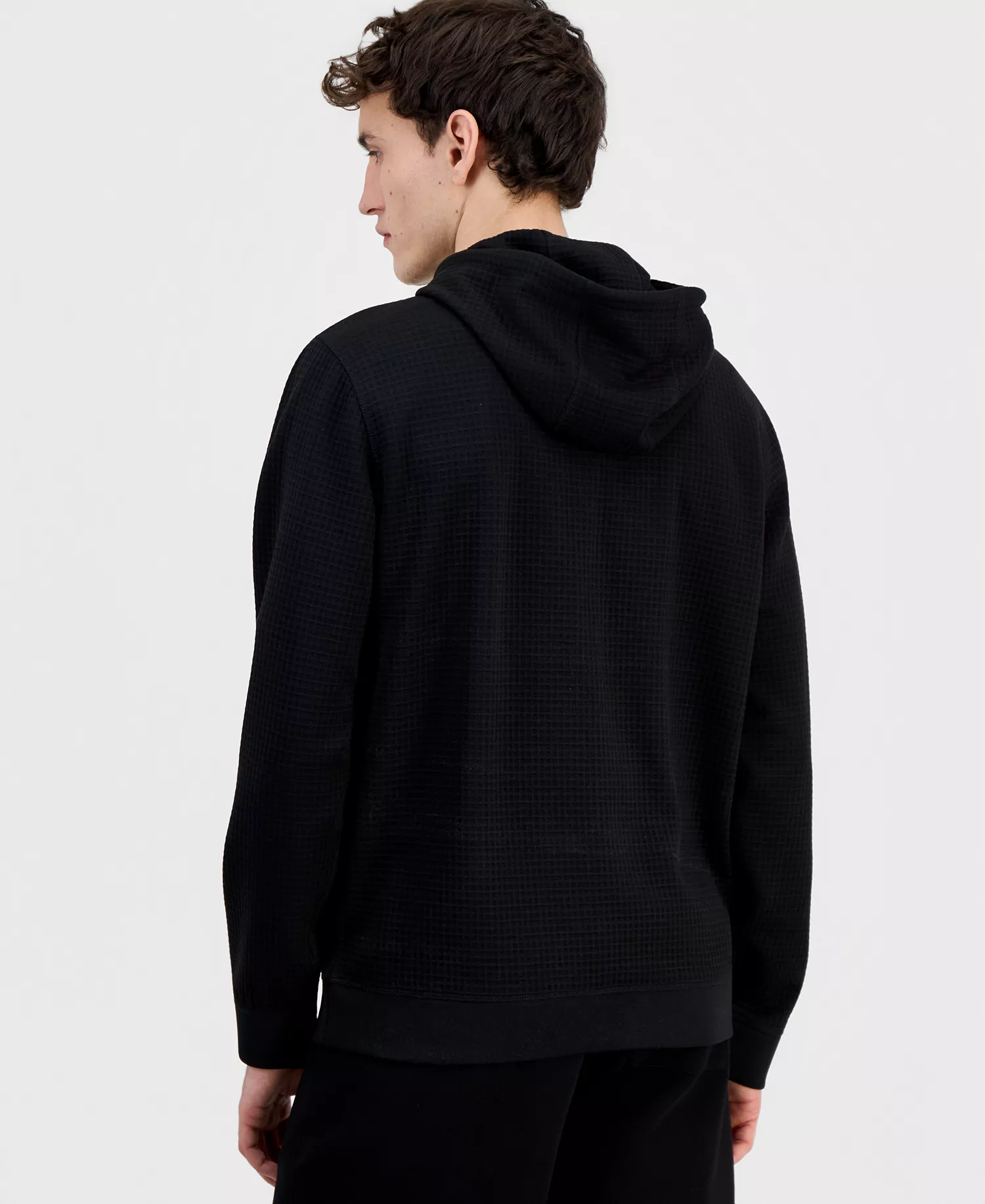 Men's Logo Waffle-Knit Pullover Hoodie - Black - 2XL