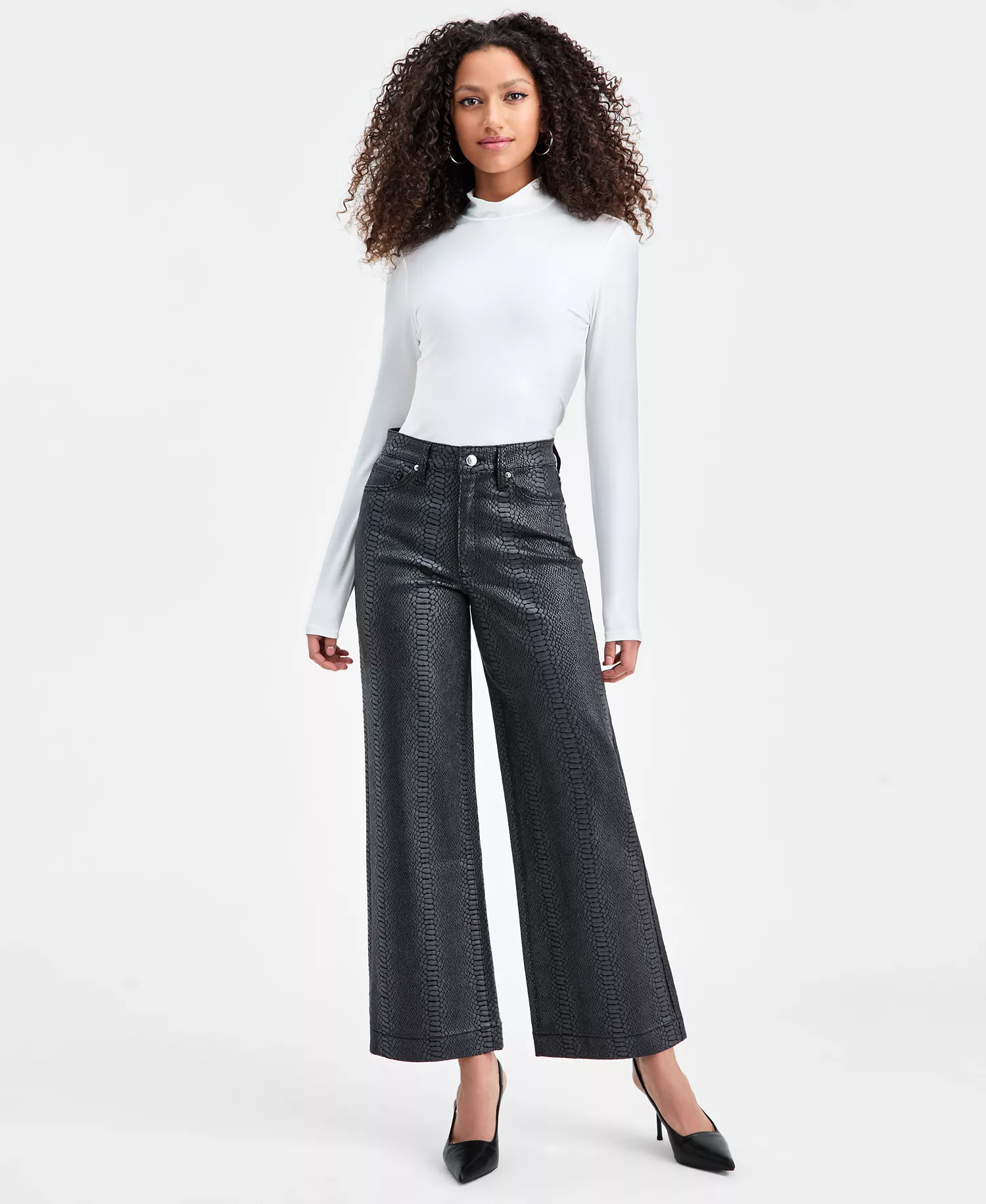 Women's Snakeskin-Print High Rise Wide Leg Jeans, Macy's Exclusive - Black Snk - 0