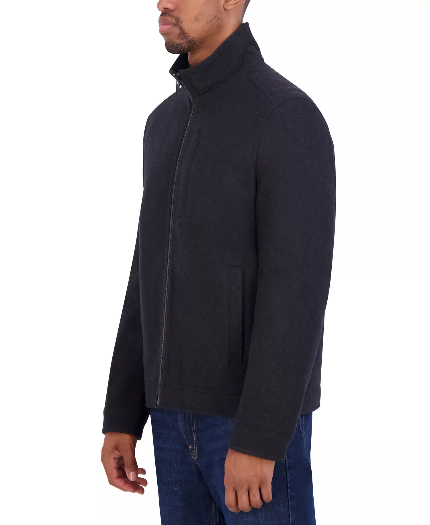 Men's Wool Blend Zip Jacket - Charcoal - 2XL