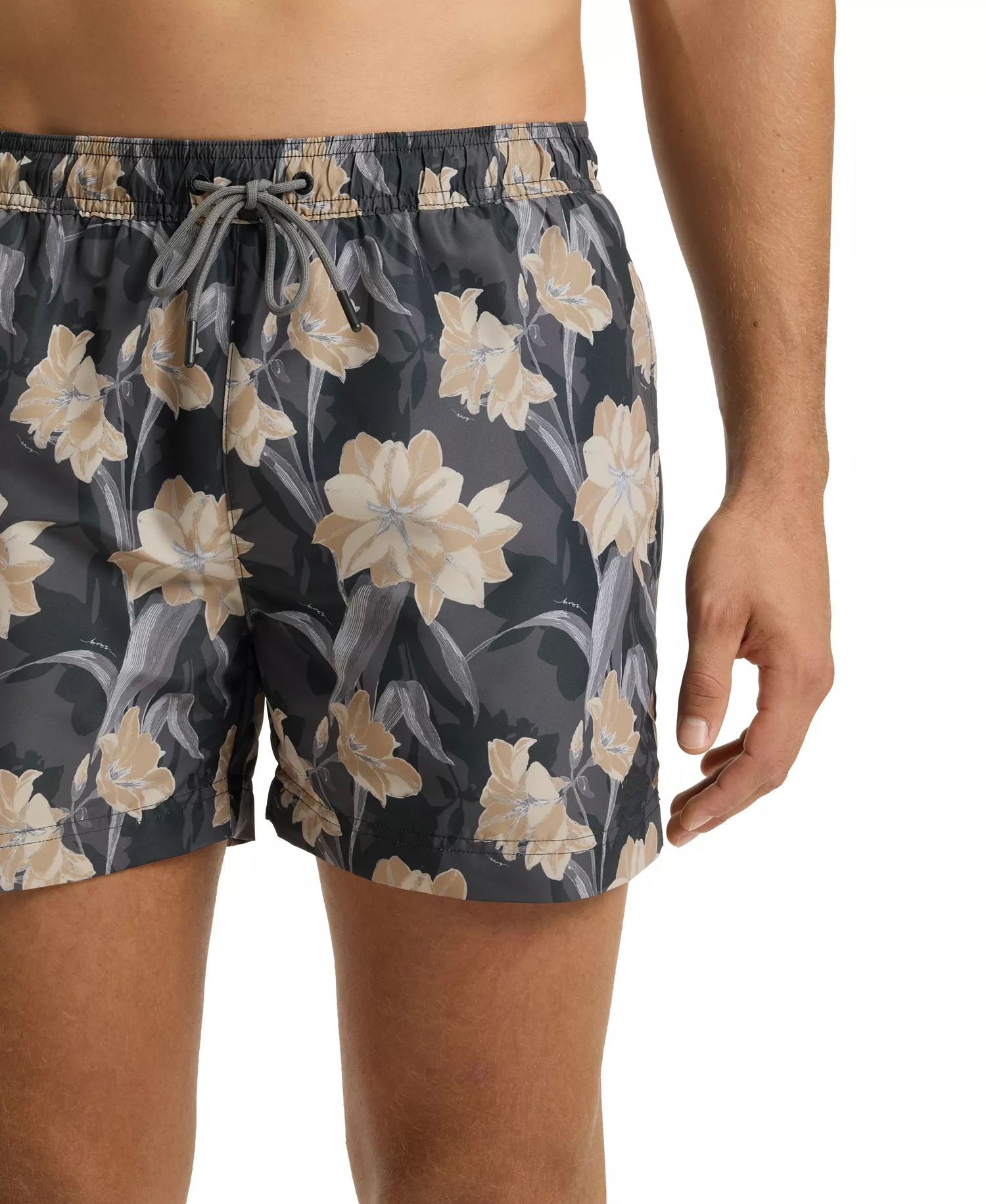 Men's Logo Detail Floral-Print Swim Shorts - Black - L