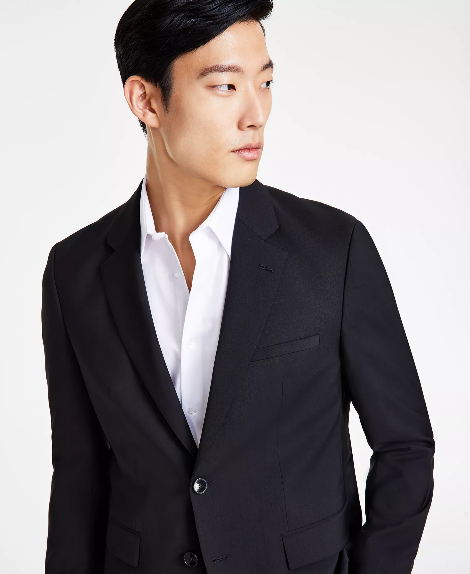 Men's Modern Fit Wool Suit Jacket - Black - 36S