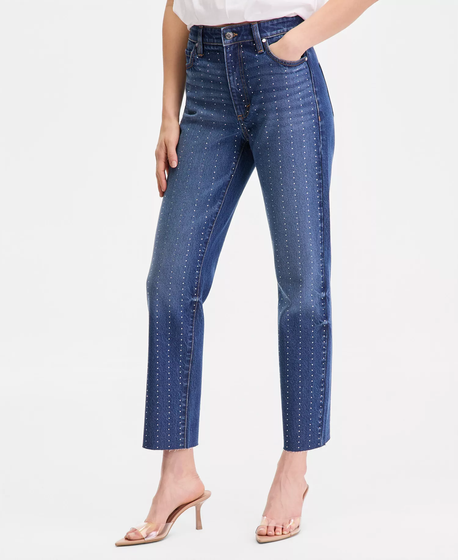 Women's Crystal-Embellished Straight-Leg Jeans, Macy's Exclusive - Blue Sky Wash - 0