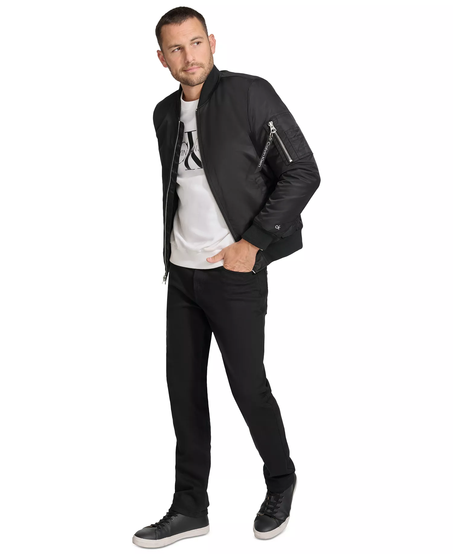 Men's Classic MA-1 Nylon Bomber Jacket - Black - 2XL