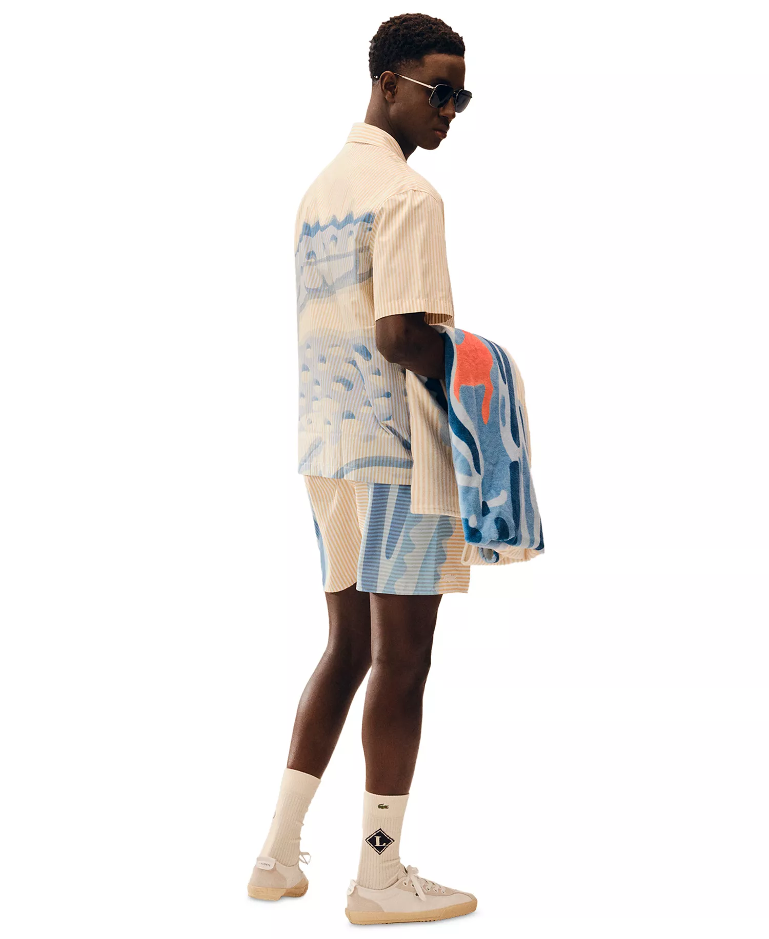 Men's Relaxed-Fit Striped Crocodile Shirt - White/Millet - 2XL