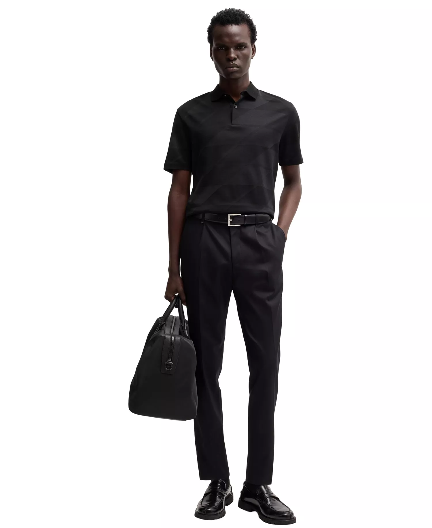 Men's Jacquard Polo - Black - M