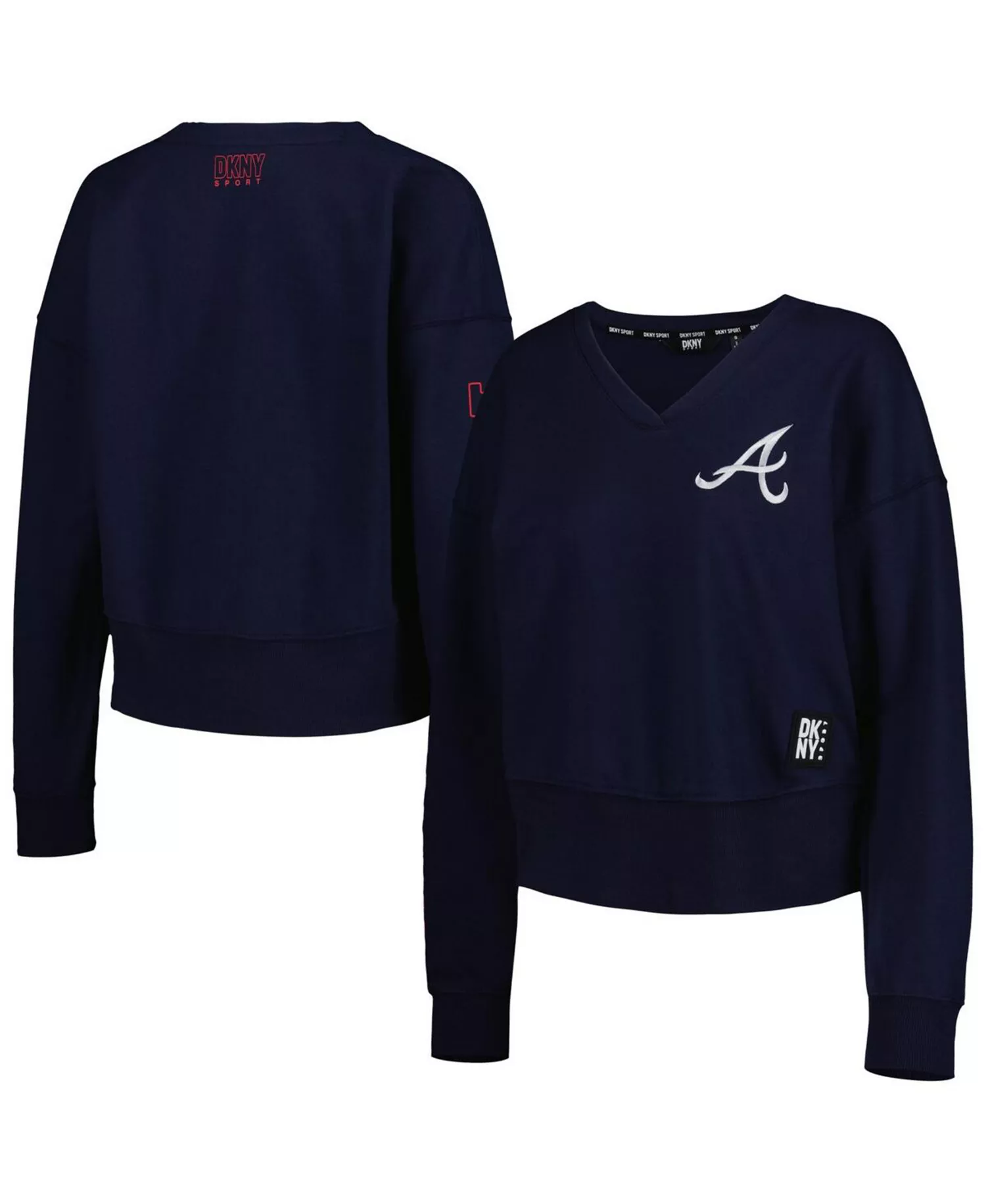 Women's Navy Atlanta Braves Lily V-Neck Pullover Sweatshirt - Navy - M