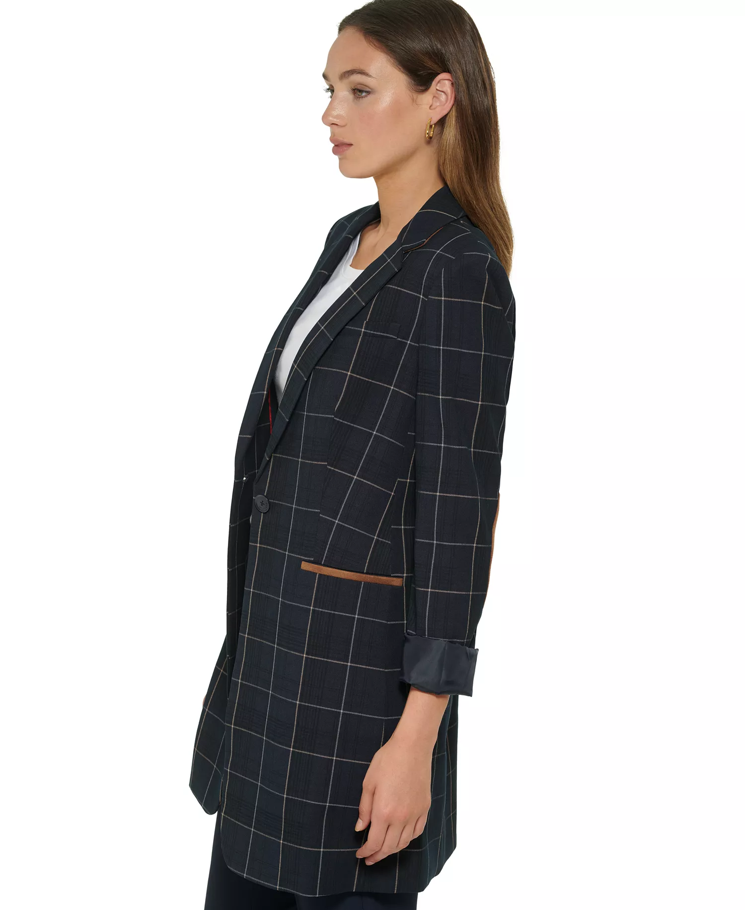 Women's Windowpane One-Button Blazer - Midnt/grey - 0