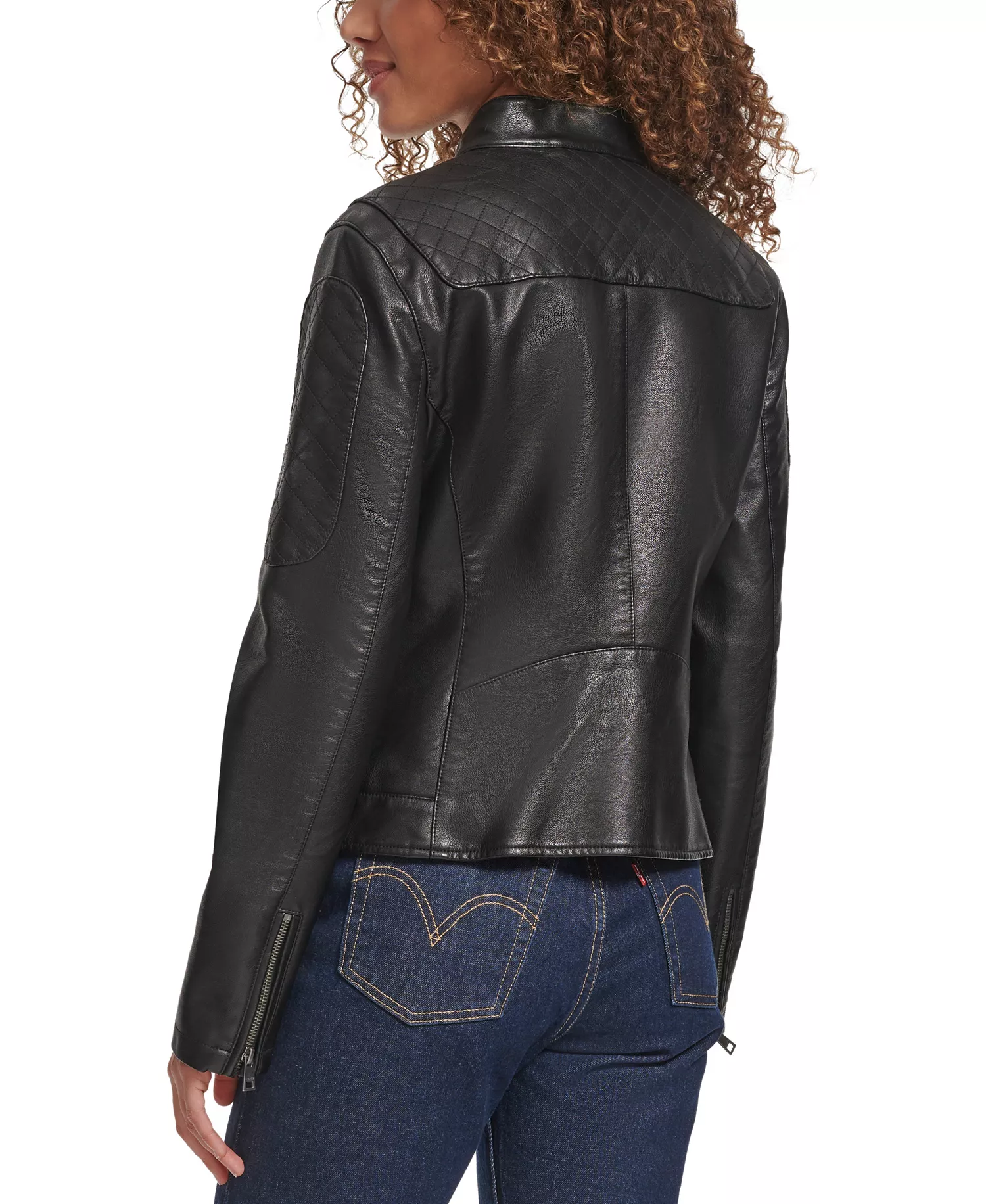 Women's Faux Leather Biker Jacket - Black - L