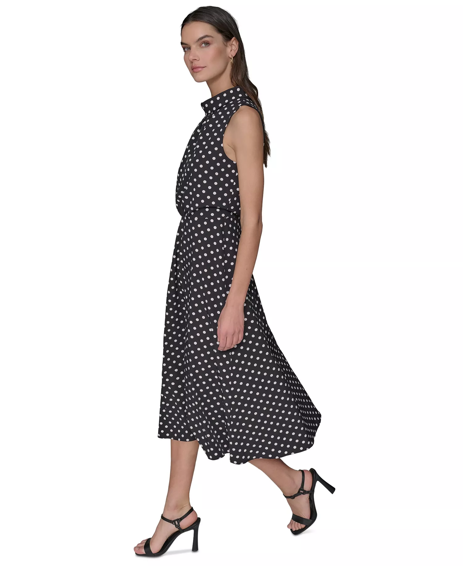 Women's Printed Mock-Neck Midi Dress - Charcoal - 10