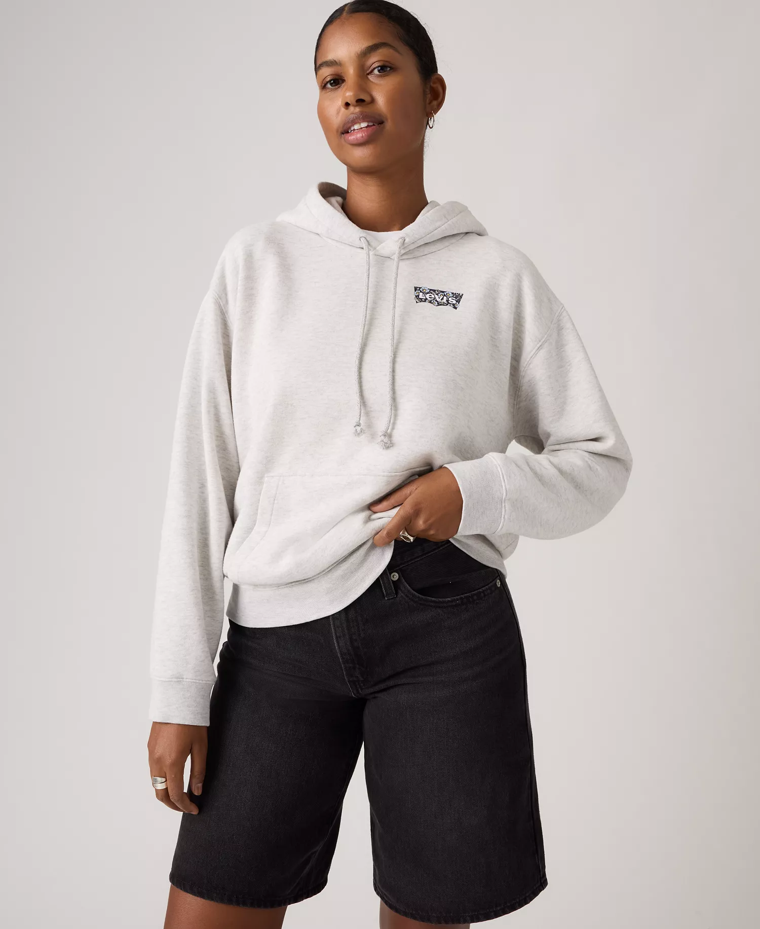 Women's Graphic Everyday Hoodie - Flower Bw - L