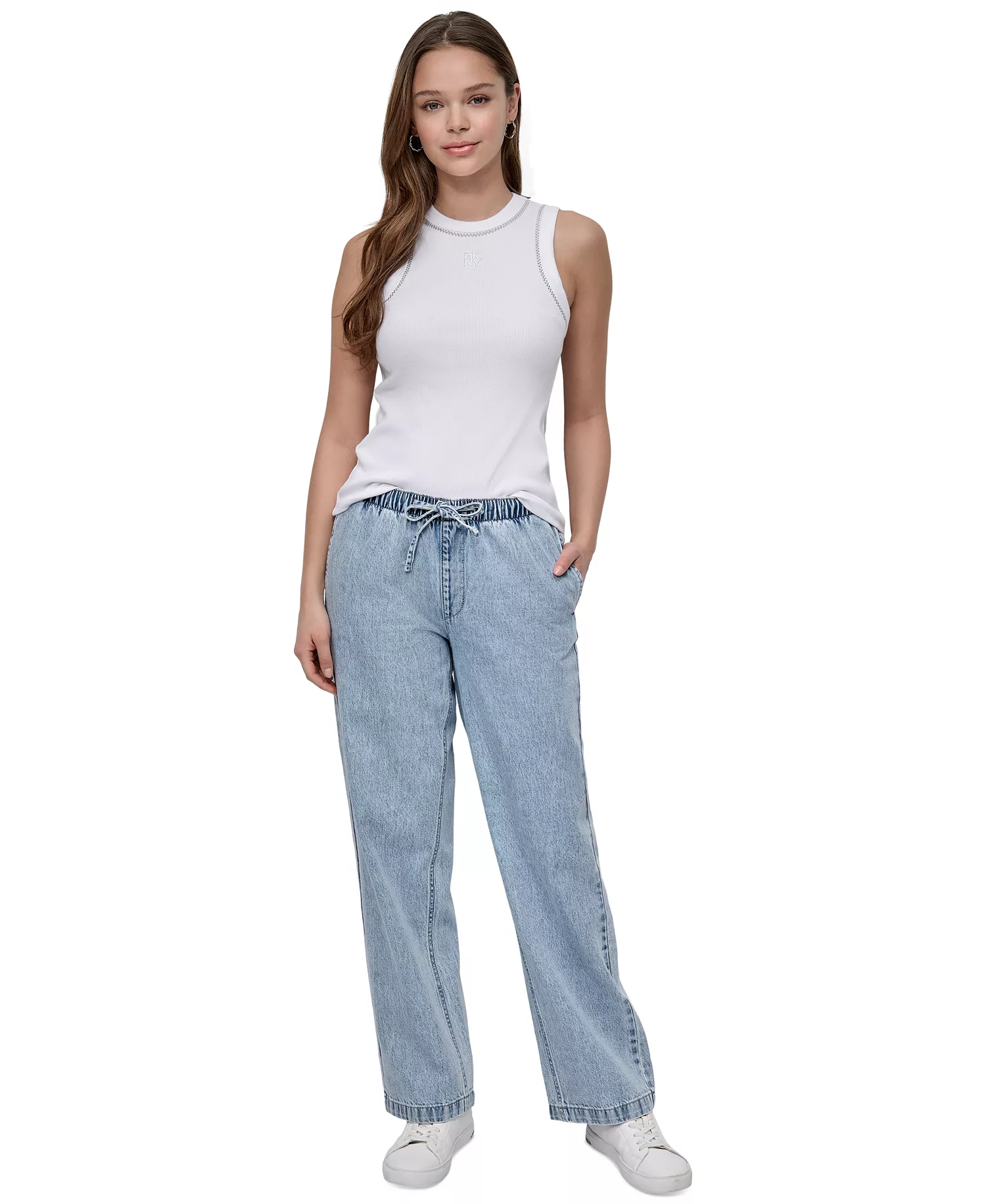 Women's High Rise Drawstring-Waist Cotton Jeans - RFN - REFLECTION - XXS